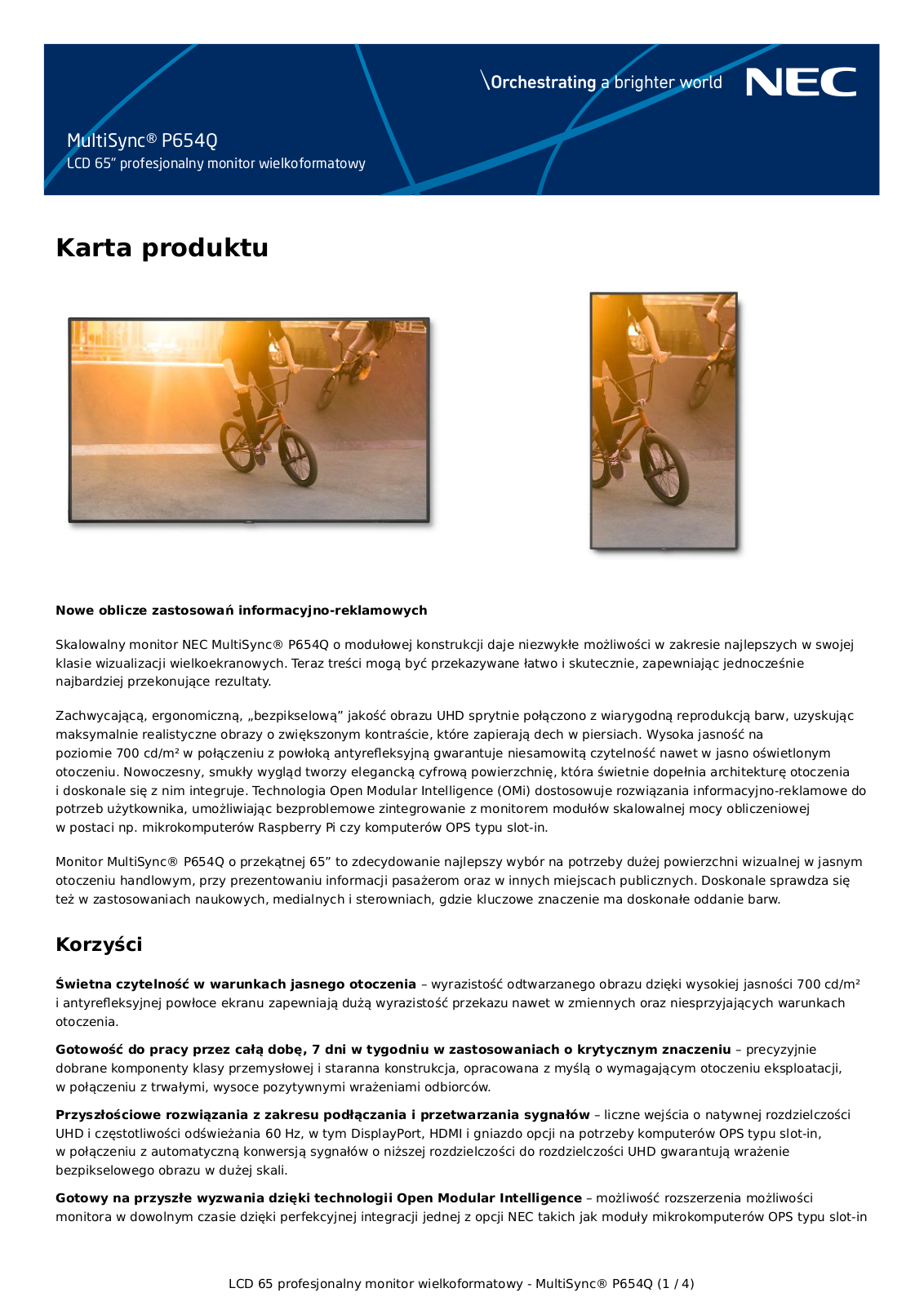 NEC P654Q Karta produktu