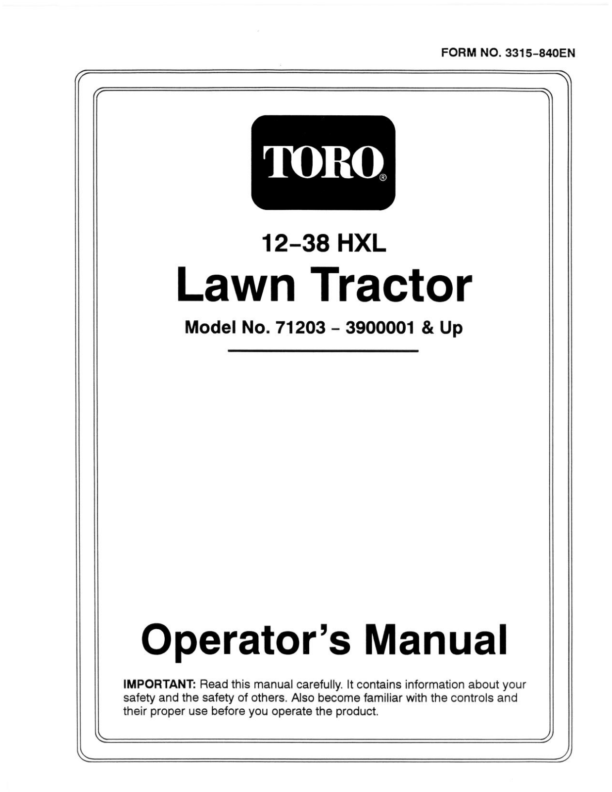 Toro 71203 Operator's Manual