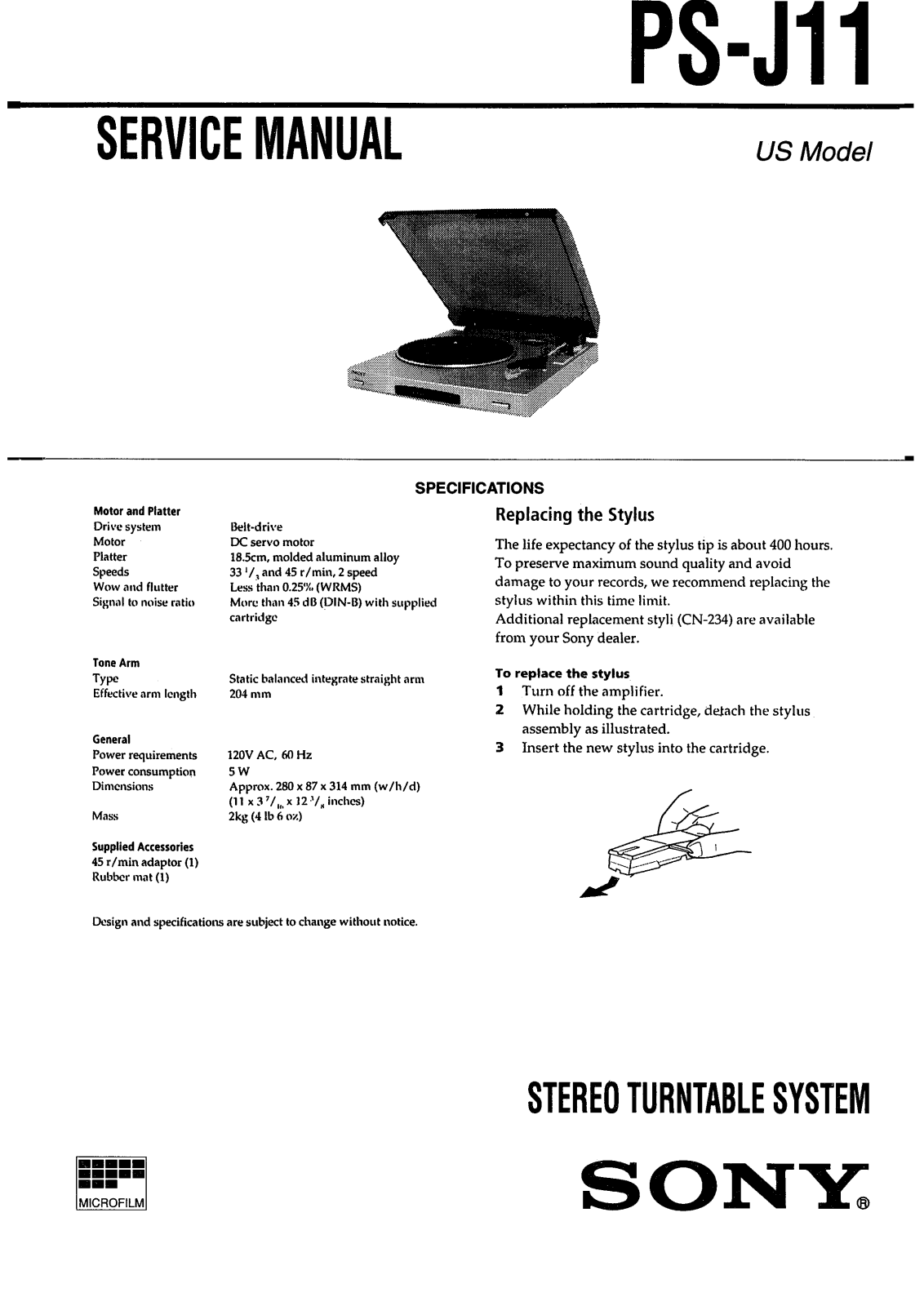 Sony PSJ-11 Service manual