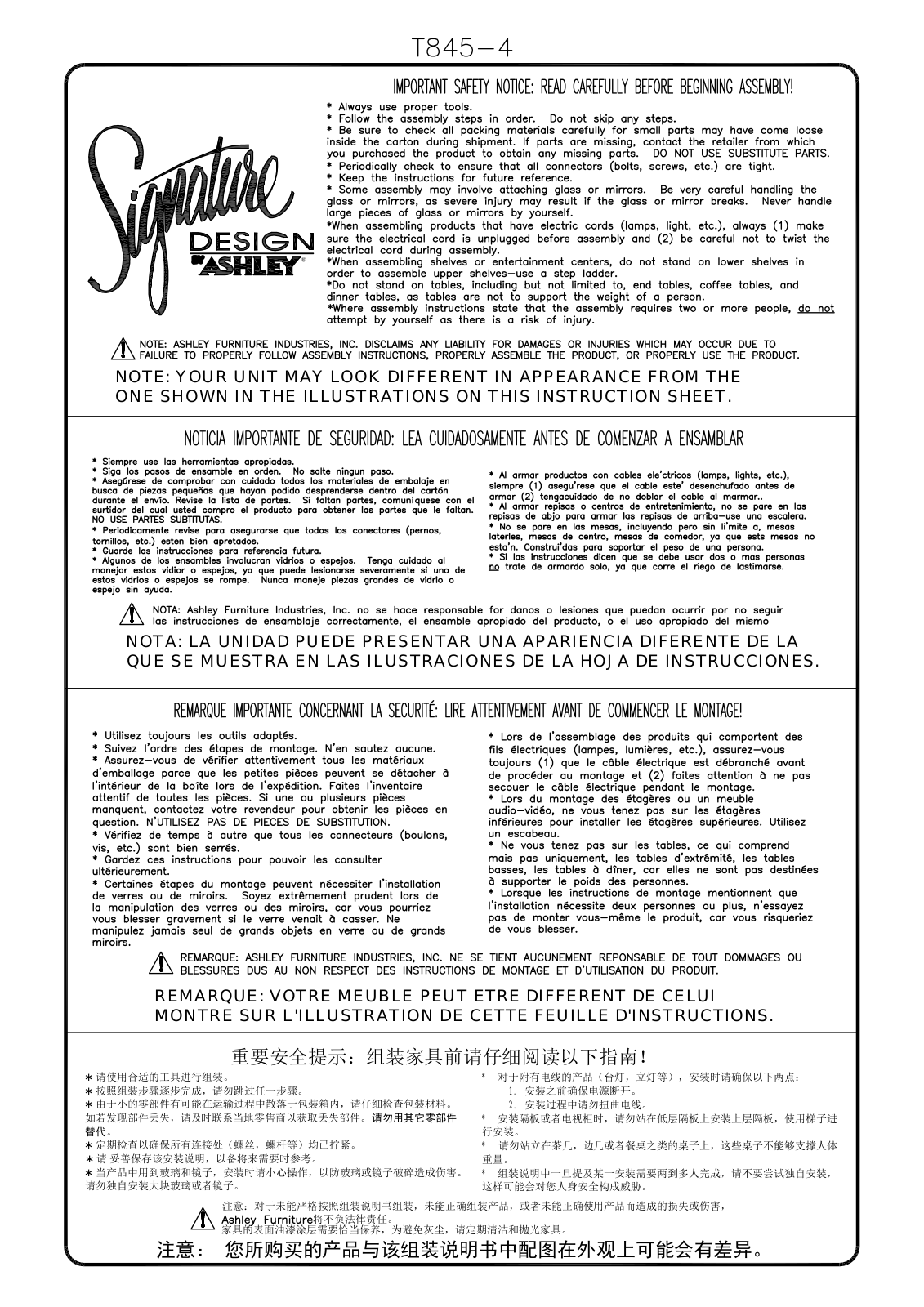 Ashley T8454 Assembly Guide - ManualMachine.com