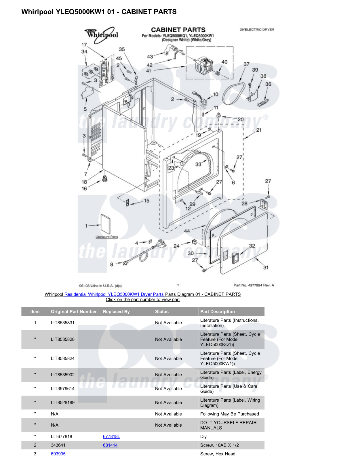 Whirlpool YLEQ5000KW1 Parts Diagram