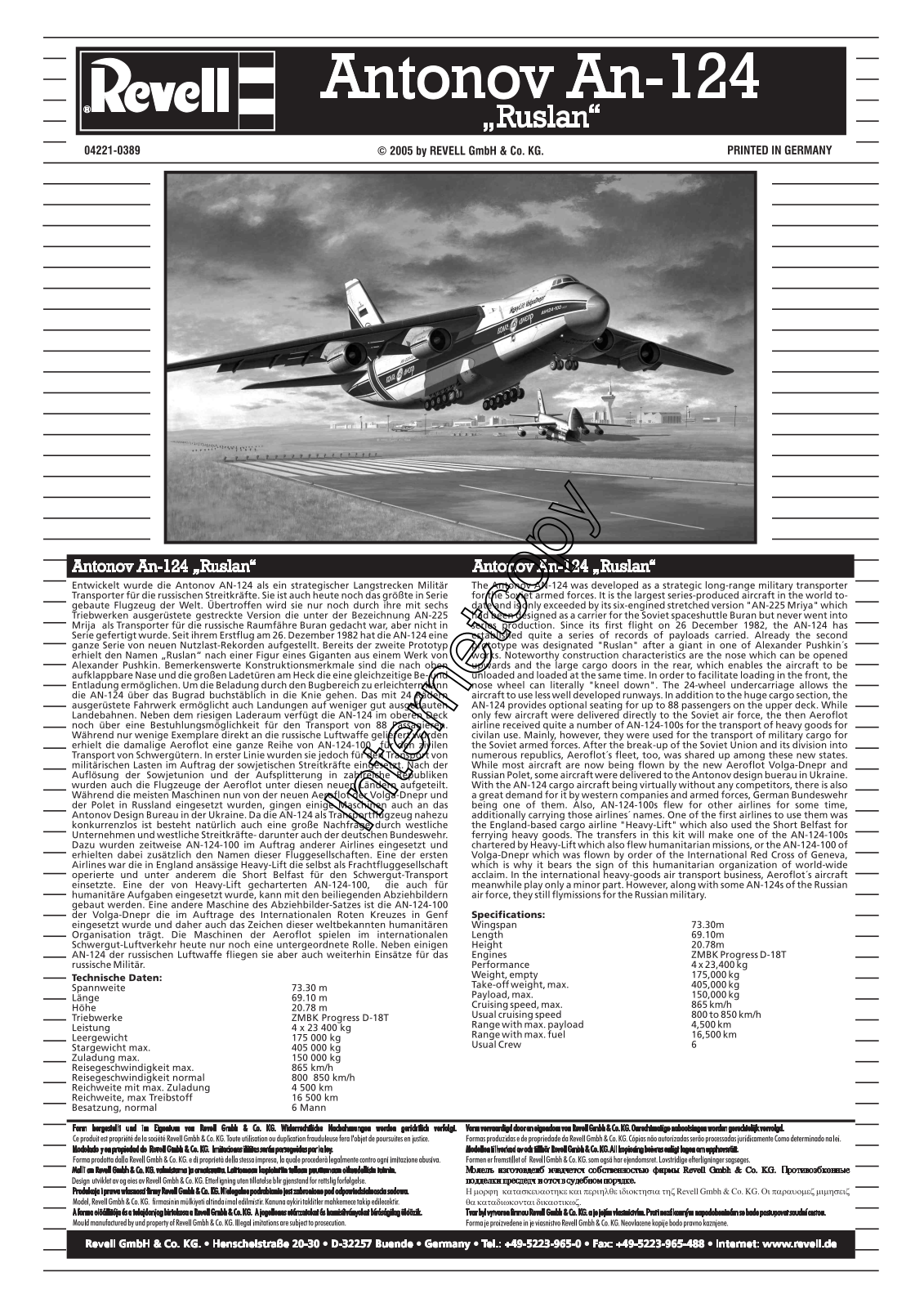 REVELL Antonov An-124 User Manual