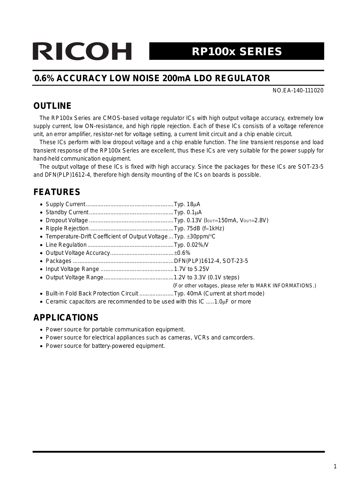 RICOH RP100x Technical data