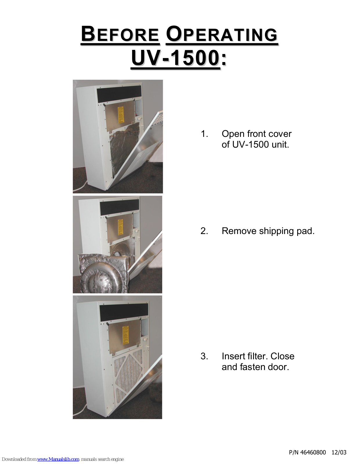 Field Controls 46460800, UV-1500 User Manual