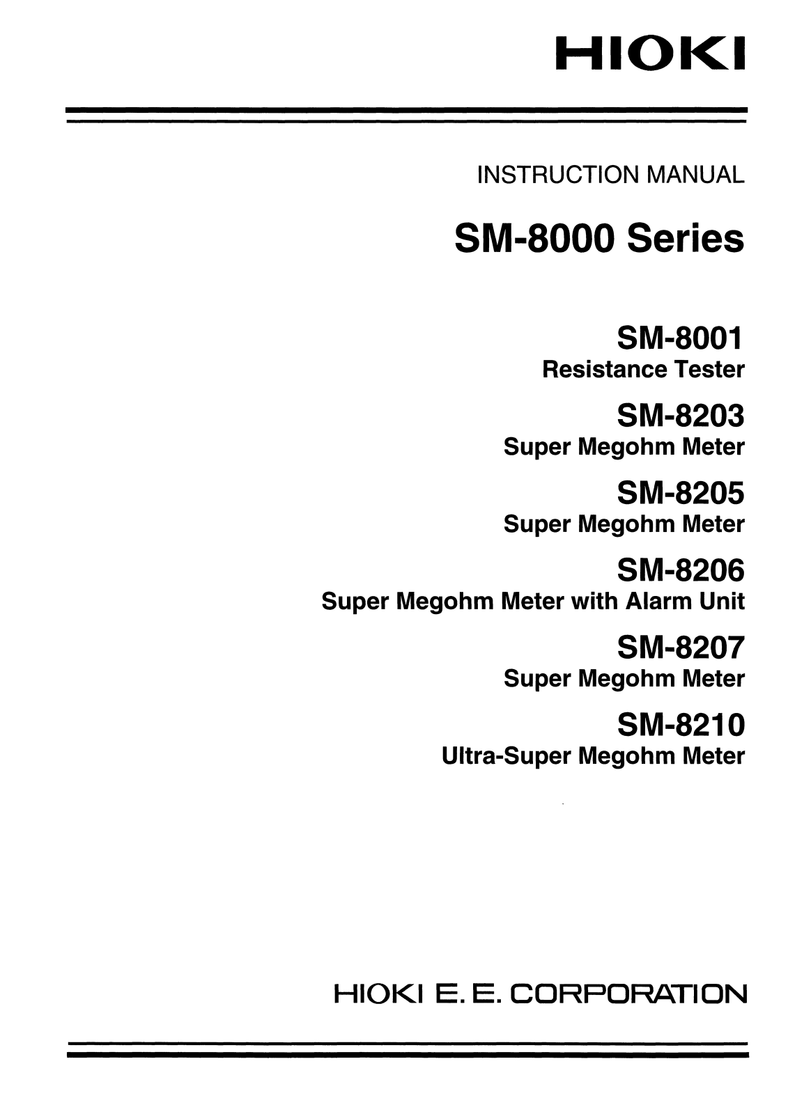 Hioki SM-8001, SM-8203, SM-8205, SM-8206, SM-8207 Instruction Manual