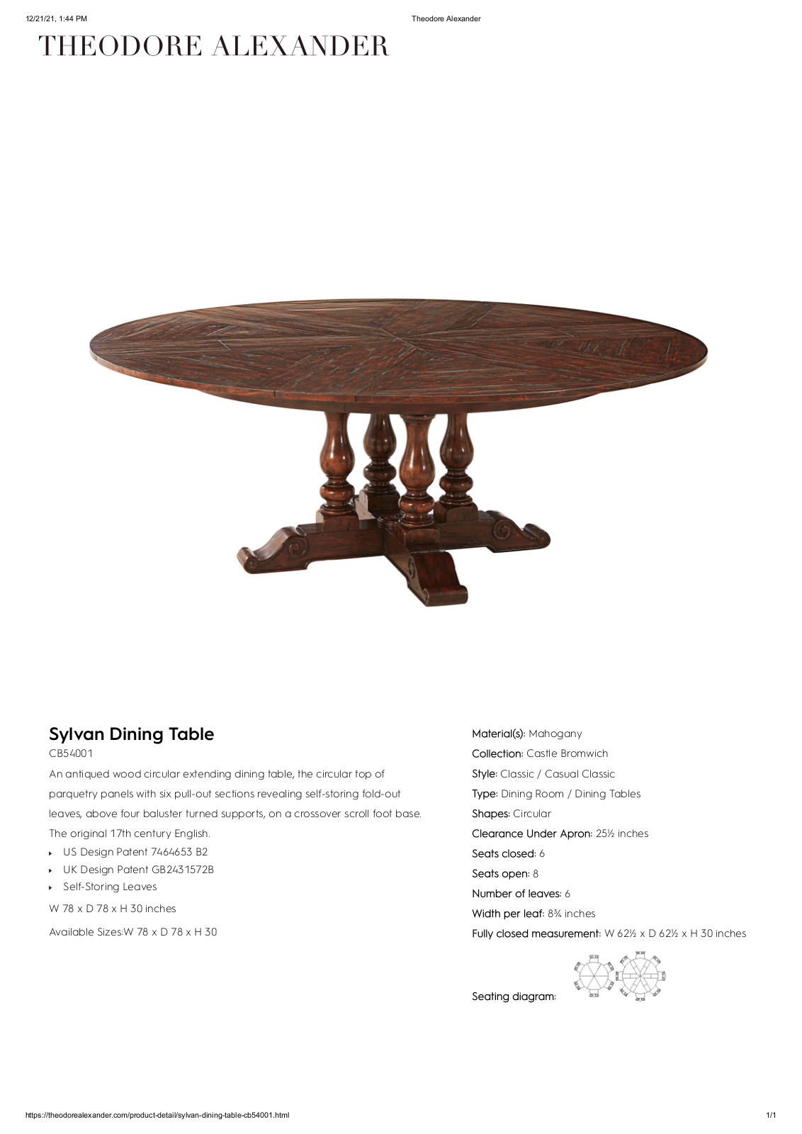 Theodore Alexander FPLJ1207 Specifications - ManualMachine.com