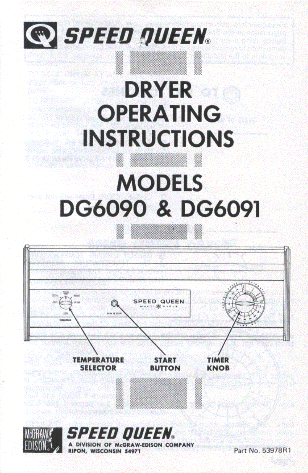 Speed Queen DG6090, DG6091 Owner's Manual