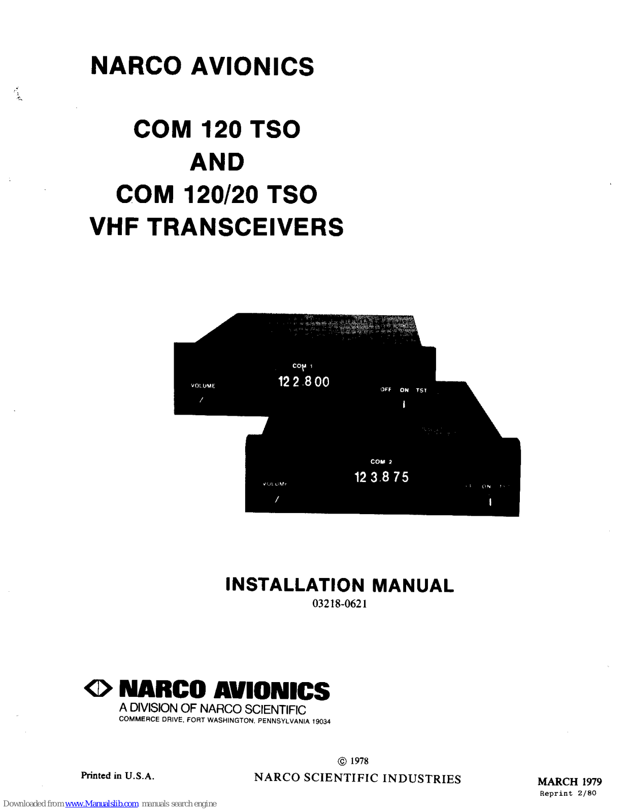 Narco Avionics COM 120 TSO, COM 120/20 TSO Installation Manual