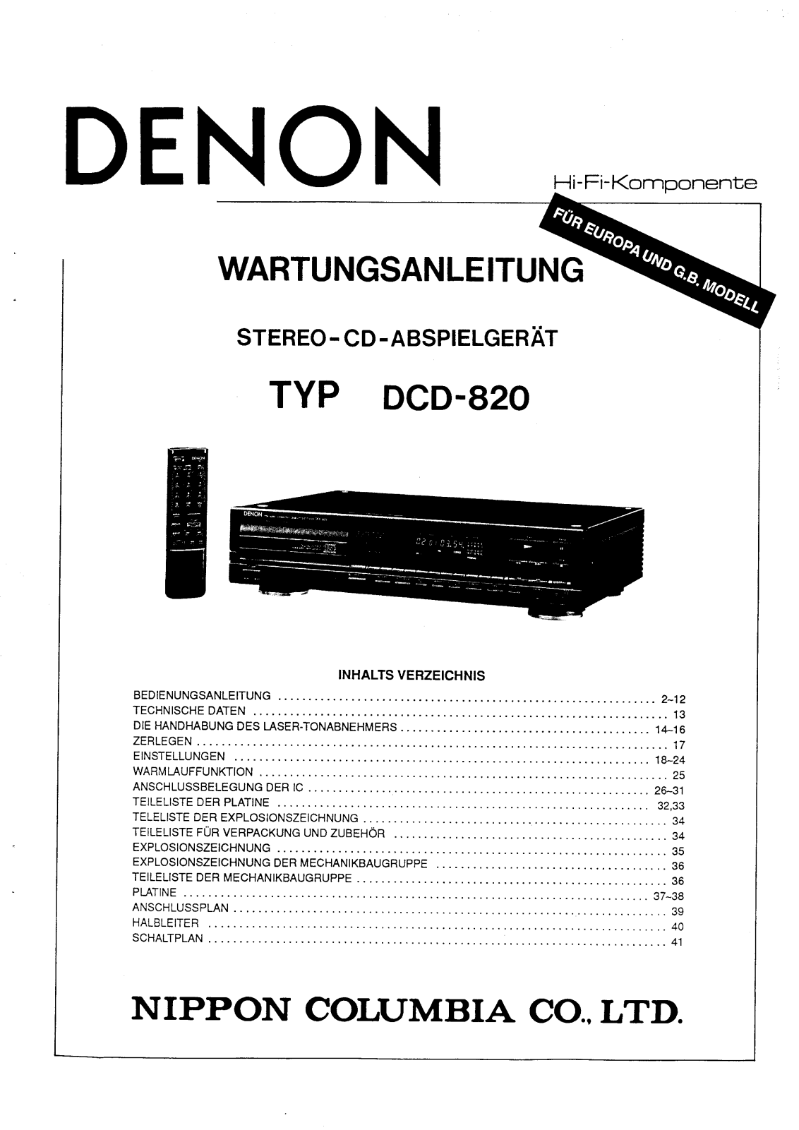 Denon DCD-820 Service Manual