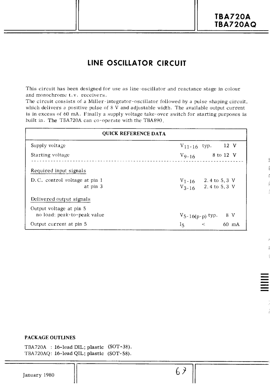 Datasheet TBA720A Specification