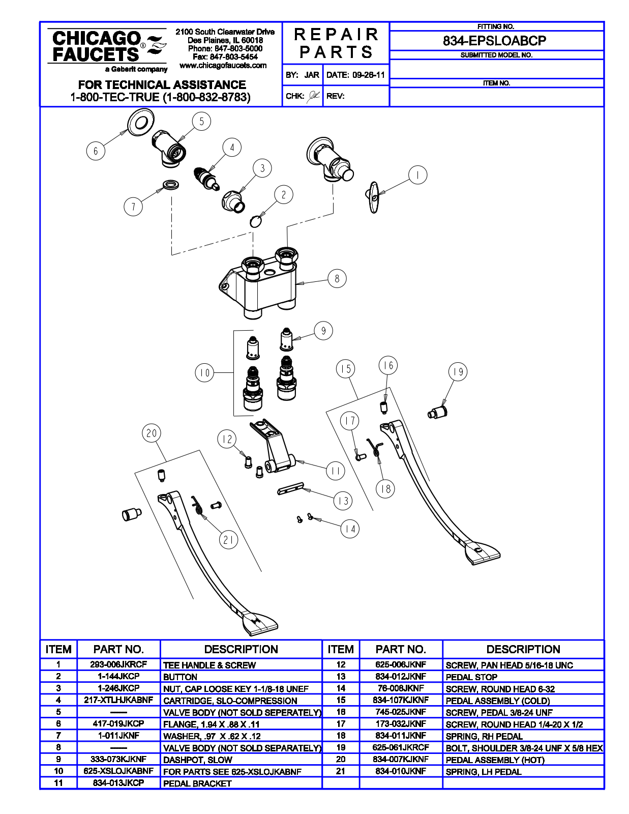 Chicago Faucet 834-EPSLOAB Parts List