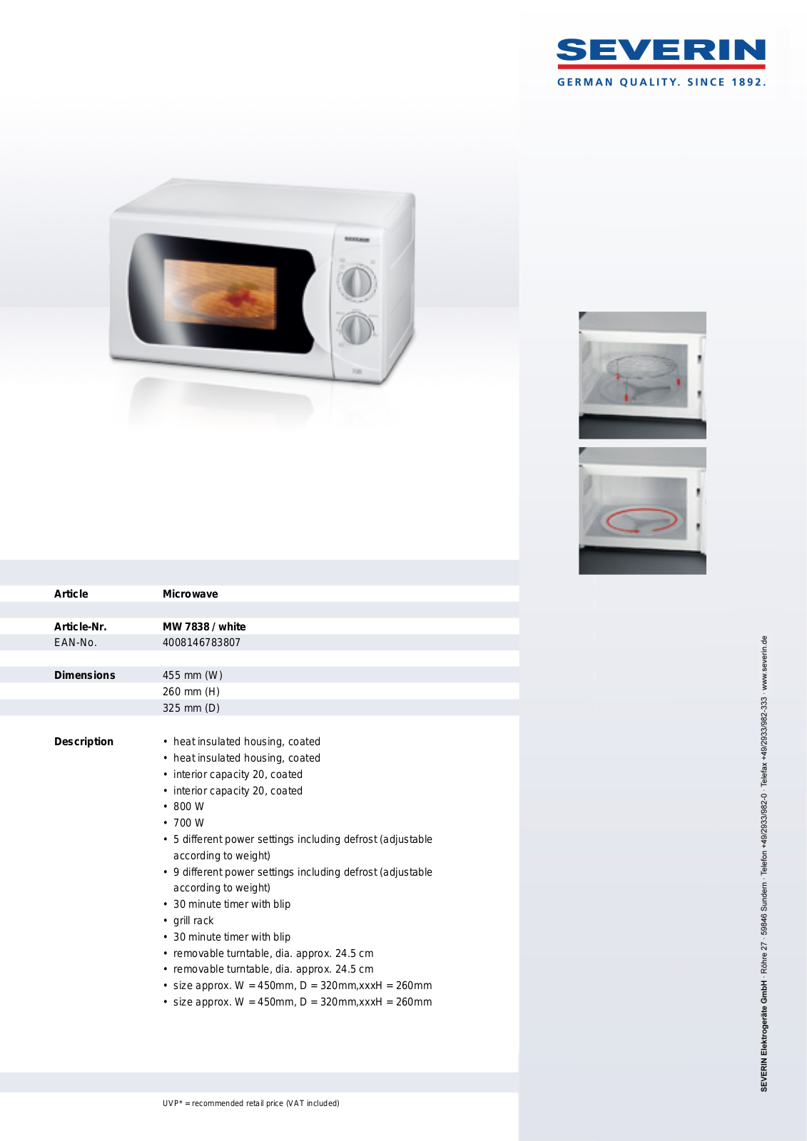 Severin MW 7838 User Manual