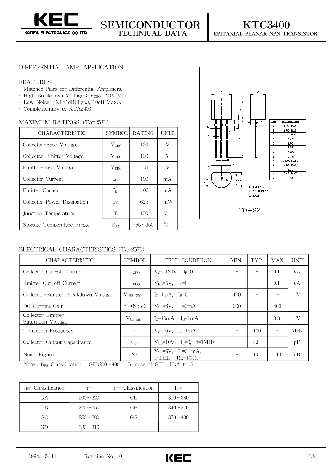 KEC KTC3400 Datasheet