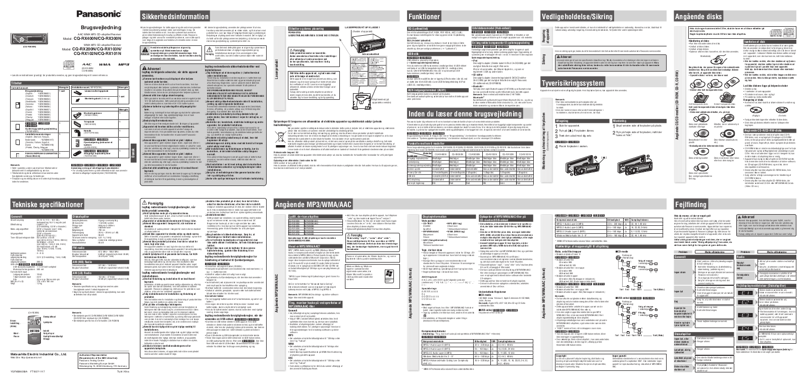 Panasonic CQ-RX102N, CQ-RX103N, CQ-RX101N, CQ-RX400N, CQ-RX300N User Manual