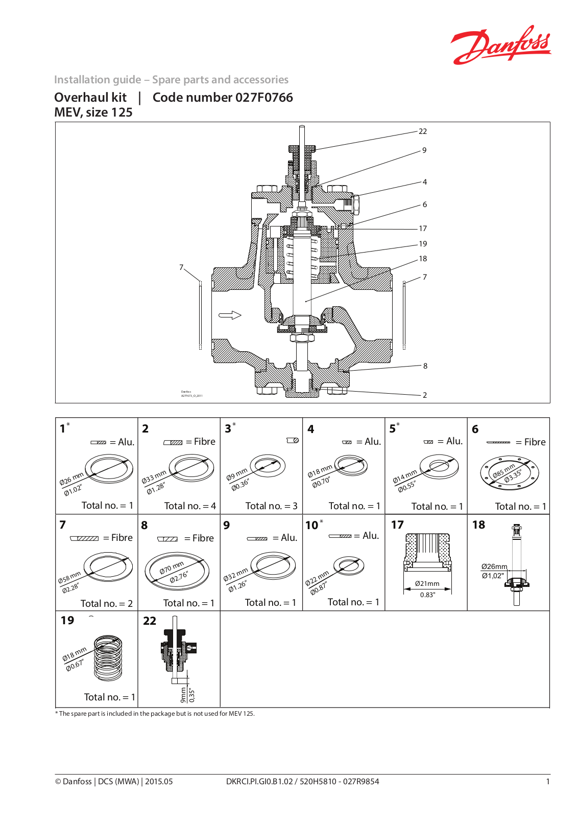 Danfoss MEV 125 Installation guide