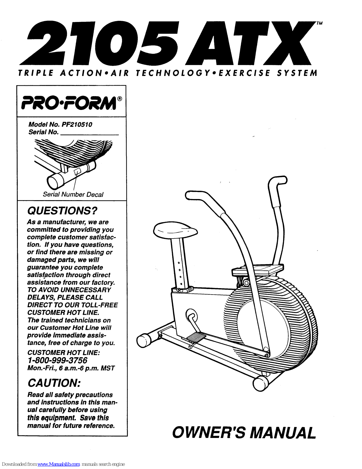 ProForm 2105cxa, PF210510 User Manual