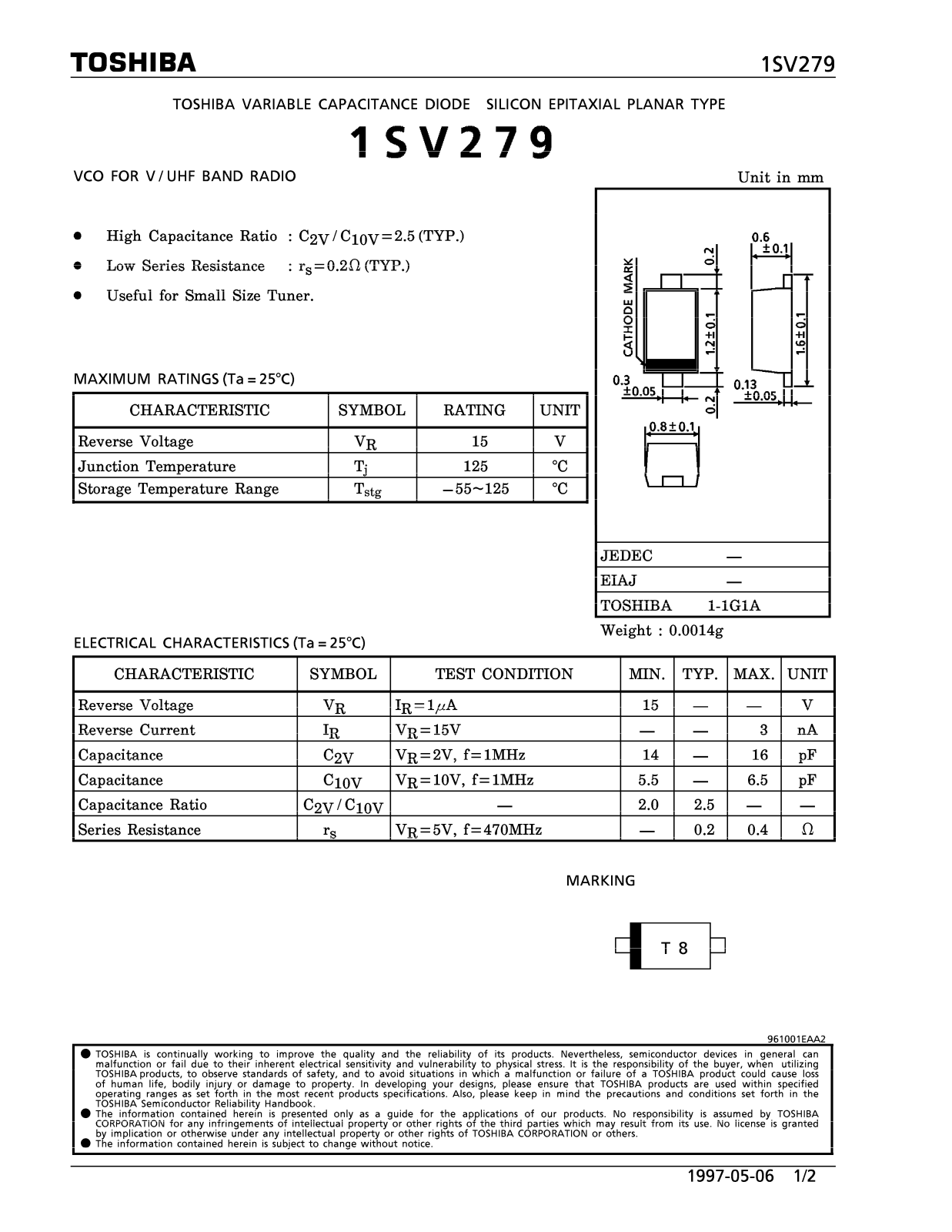 Toshiba 1SV279 Datasheet