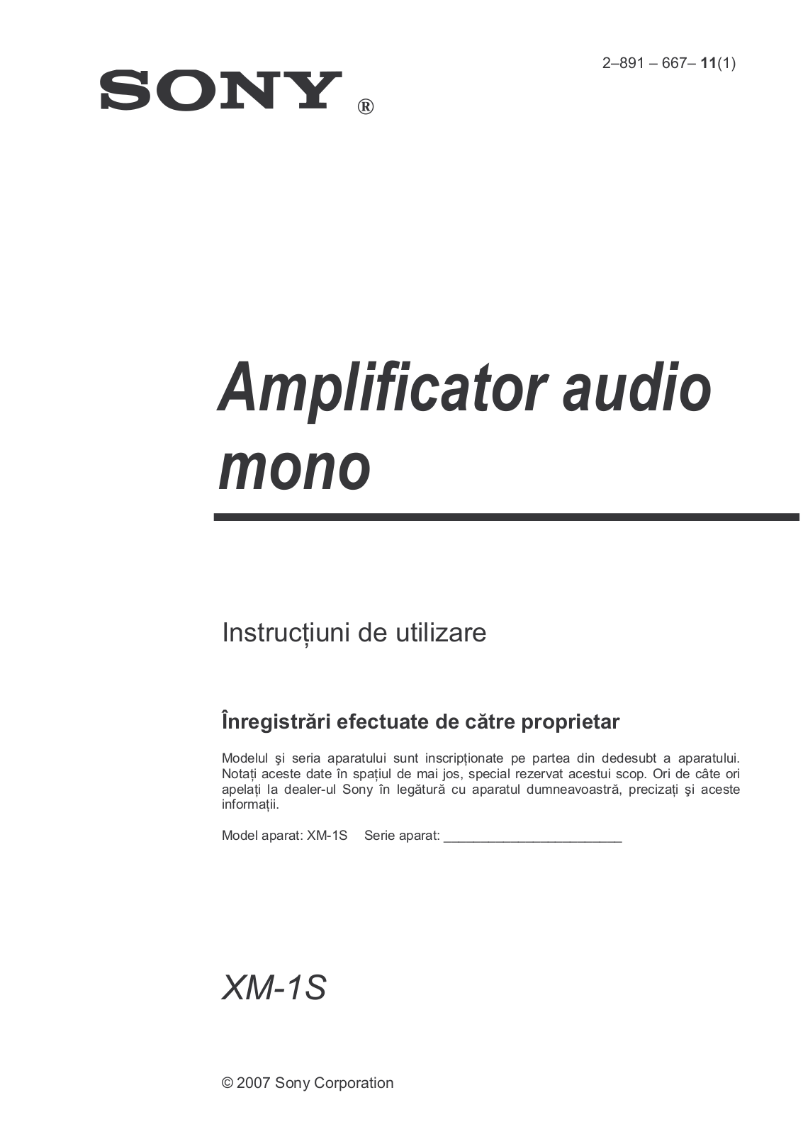 Sony XM-1S User Manual