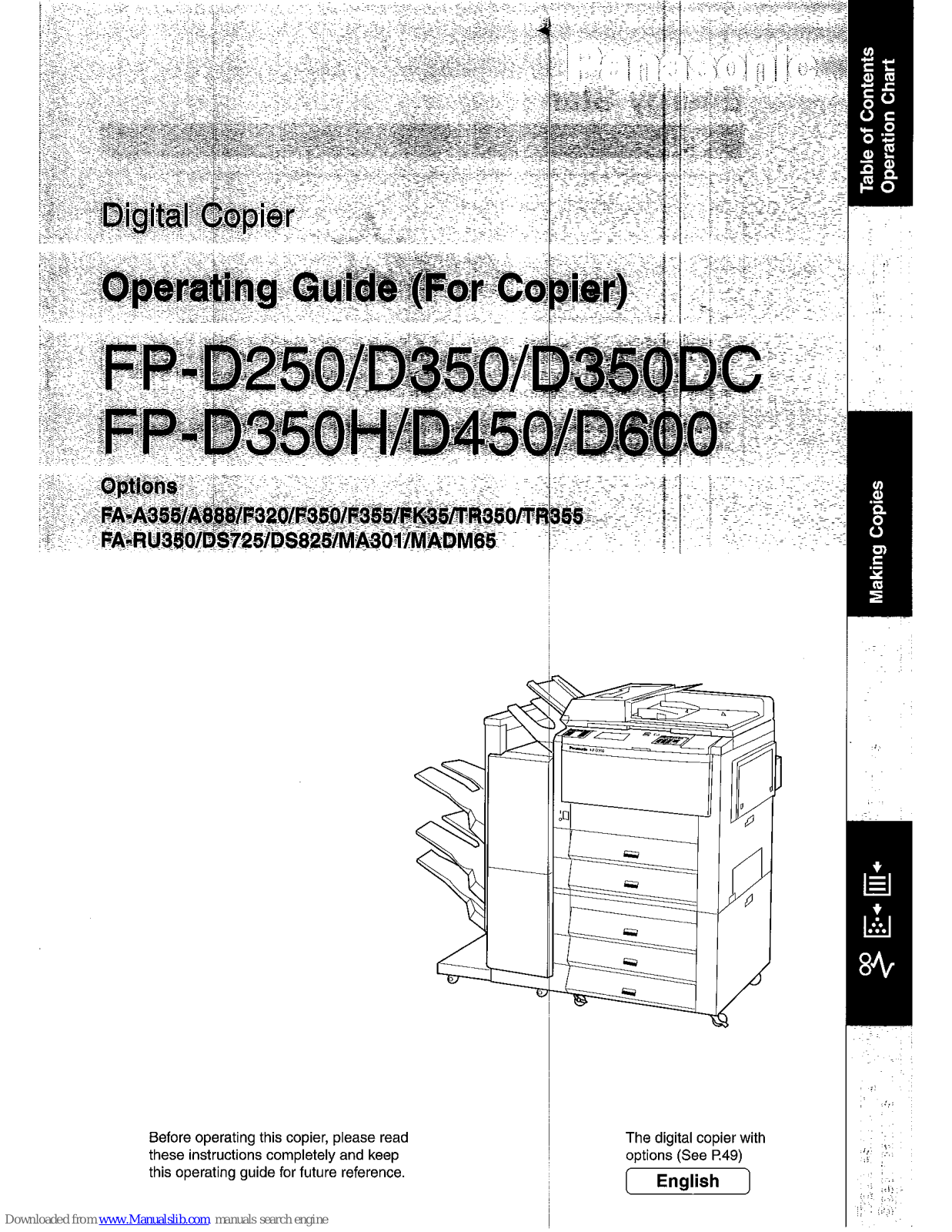 Panasonic FP-D350, FP-D350DC, FP-D450, FP-D600, FP-D350H Operating Manual