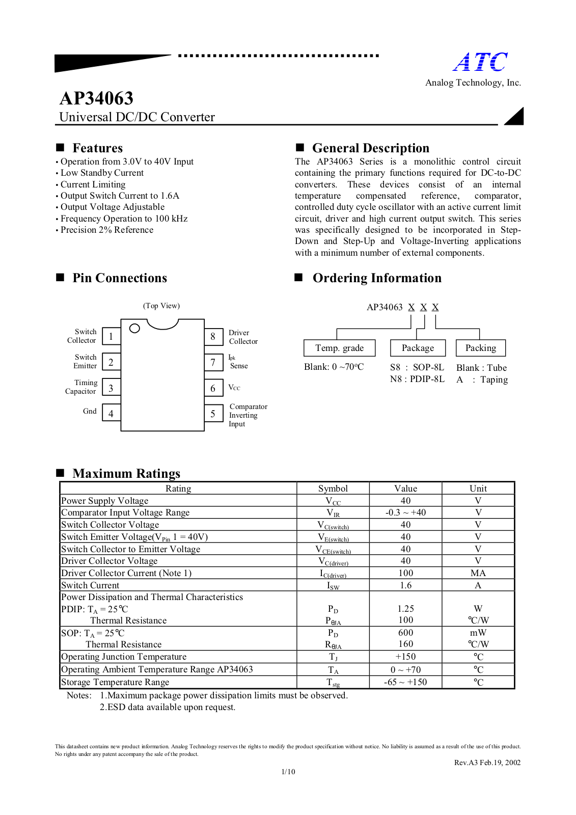 ATC AP34063S8A, AP34063S8, AP34063N8A, AP34063N8 Datasheet