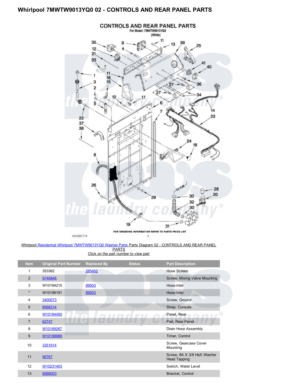 Whirlpool 7MWTW9013YQ0 Parts Diagram