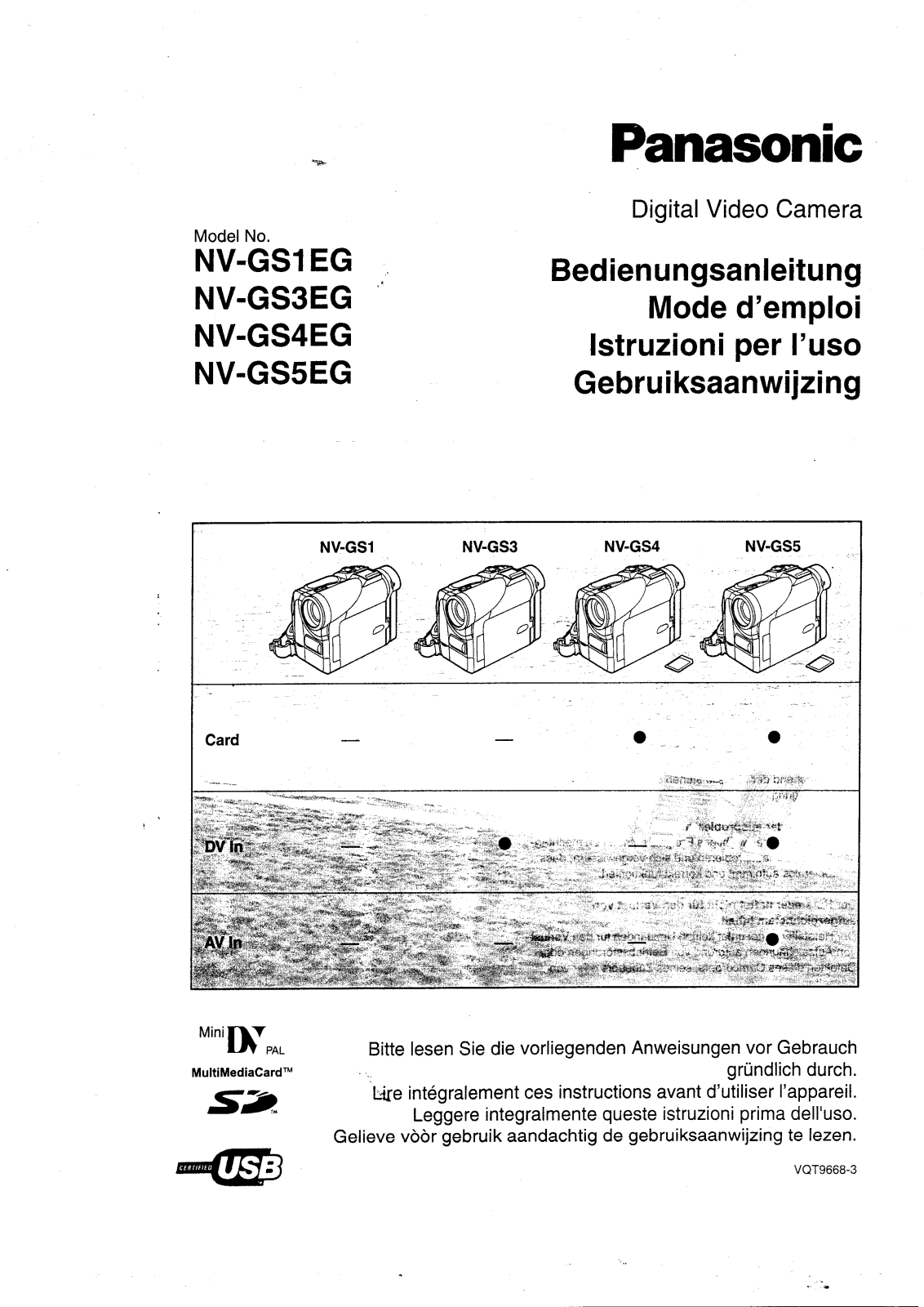 Panasonic NV-GS4EG, NV-GS1EG, NV-GS5EG, NV-GS3EG User Manual