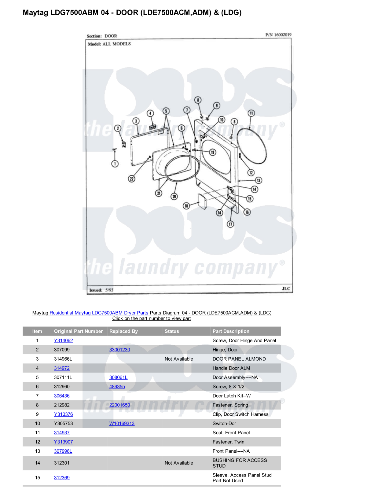 Maytag LDG7500ABM Parts Diagram