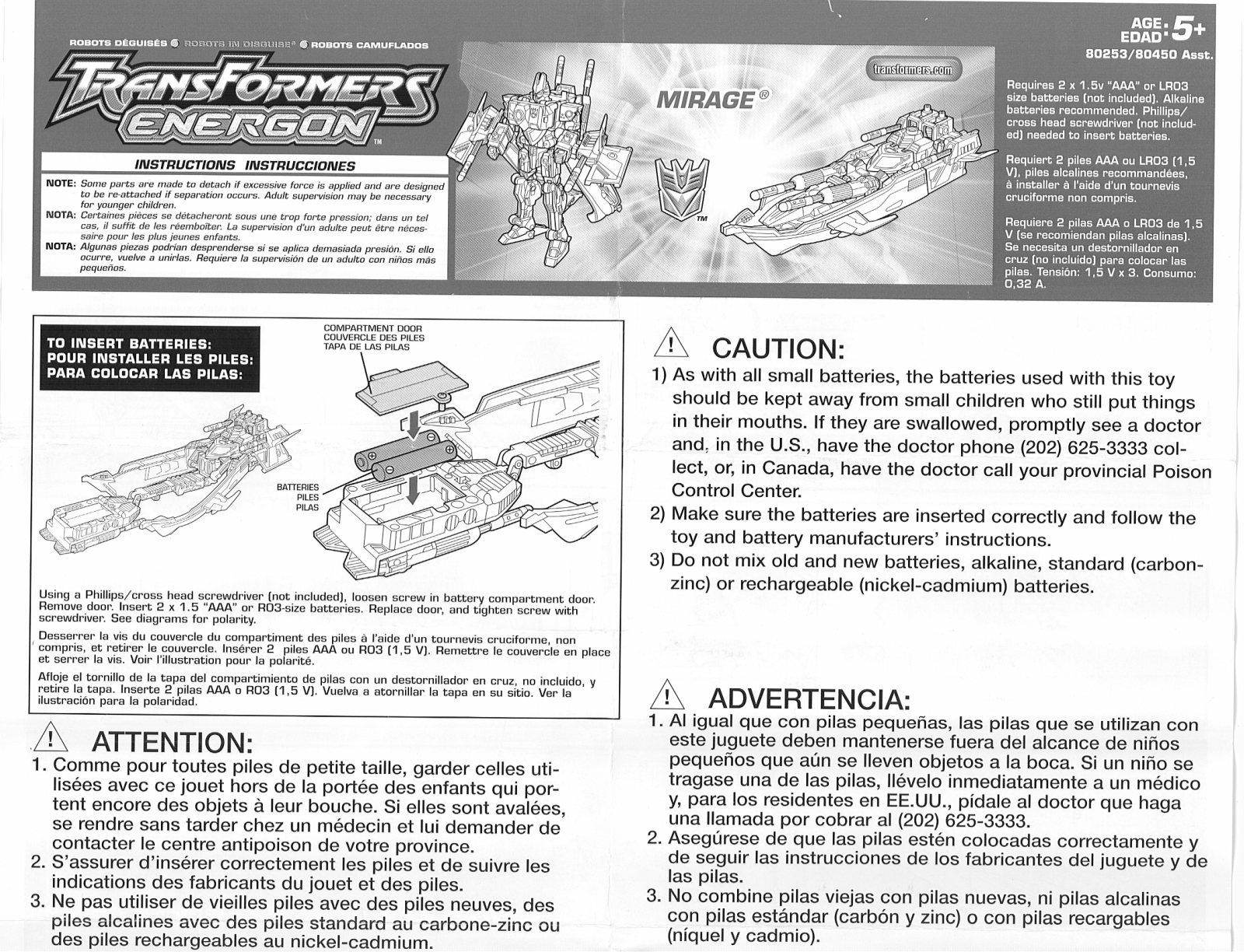 HASBRO Transformers Energon Mirage User Manual