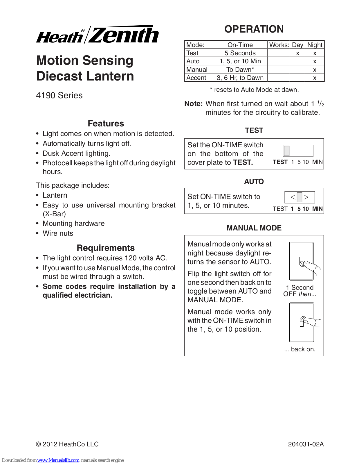 Heath Zenith 4190 User Manual Manual