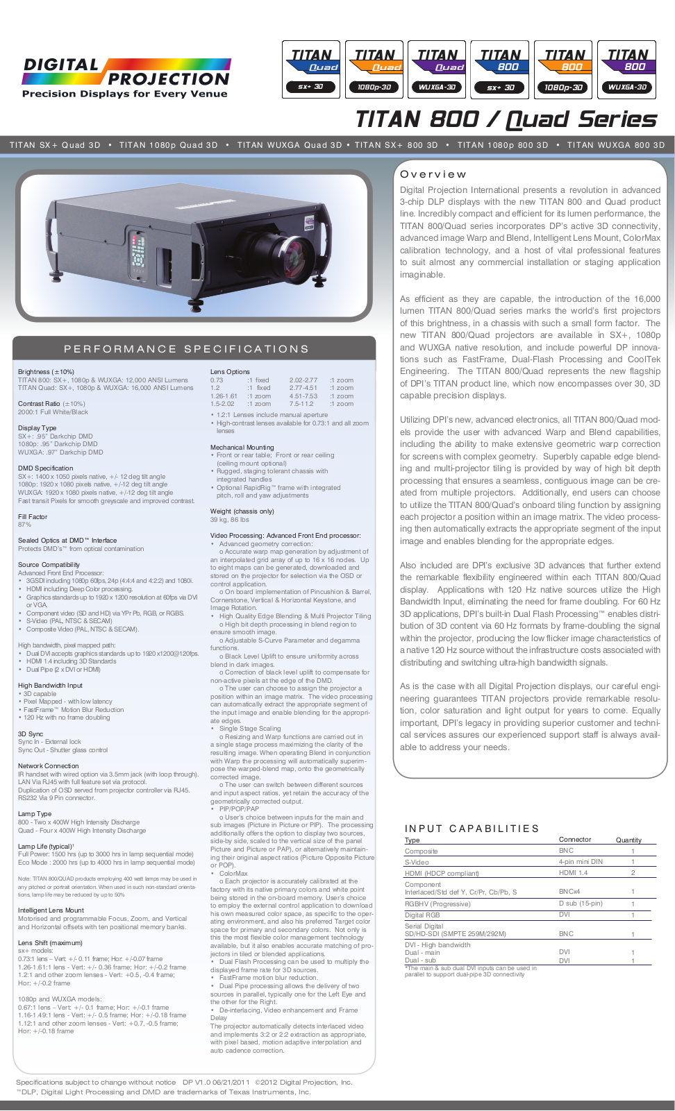 Digital Projection TITAN 1080p 800 3D, TITAN WUXGA 800 3D Product Sheet