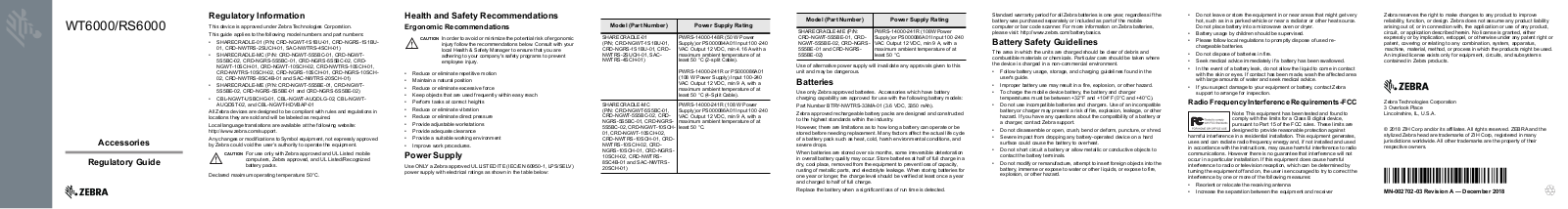 Zebra WT6000 Wearable Computer WT6000/RS6000 Accessory Regulatory Guide (en)