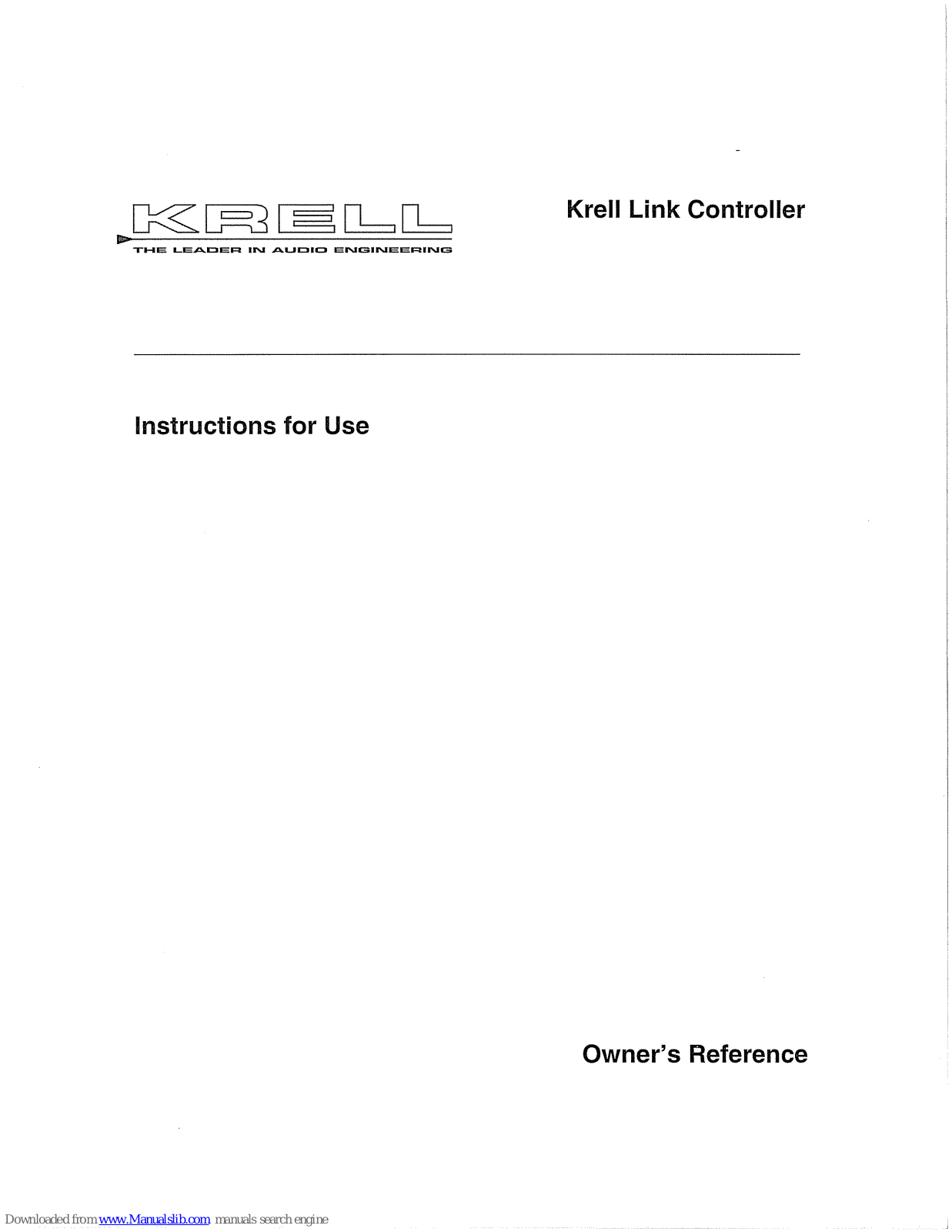 Krell Industries Link Controller Instructions For Use Manual