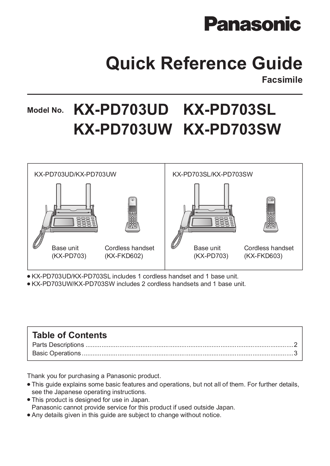 Panasonic KX-PD703UD, KX-PD703UW, KX-PD703SW, KX-PD703SL Quick Reference Manual