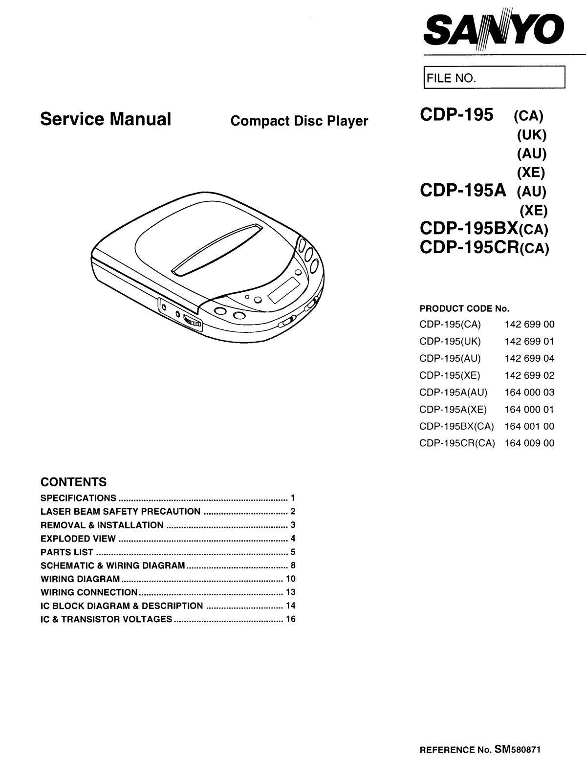 Sanyo CDP-195CR, CDP-195BX, CDP-195A Service Manual