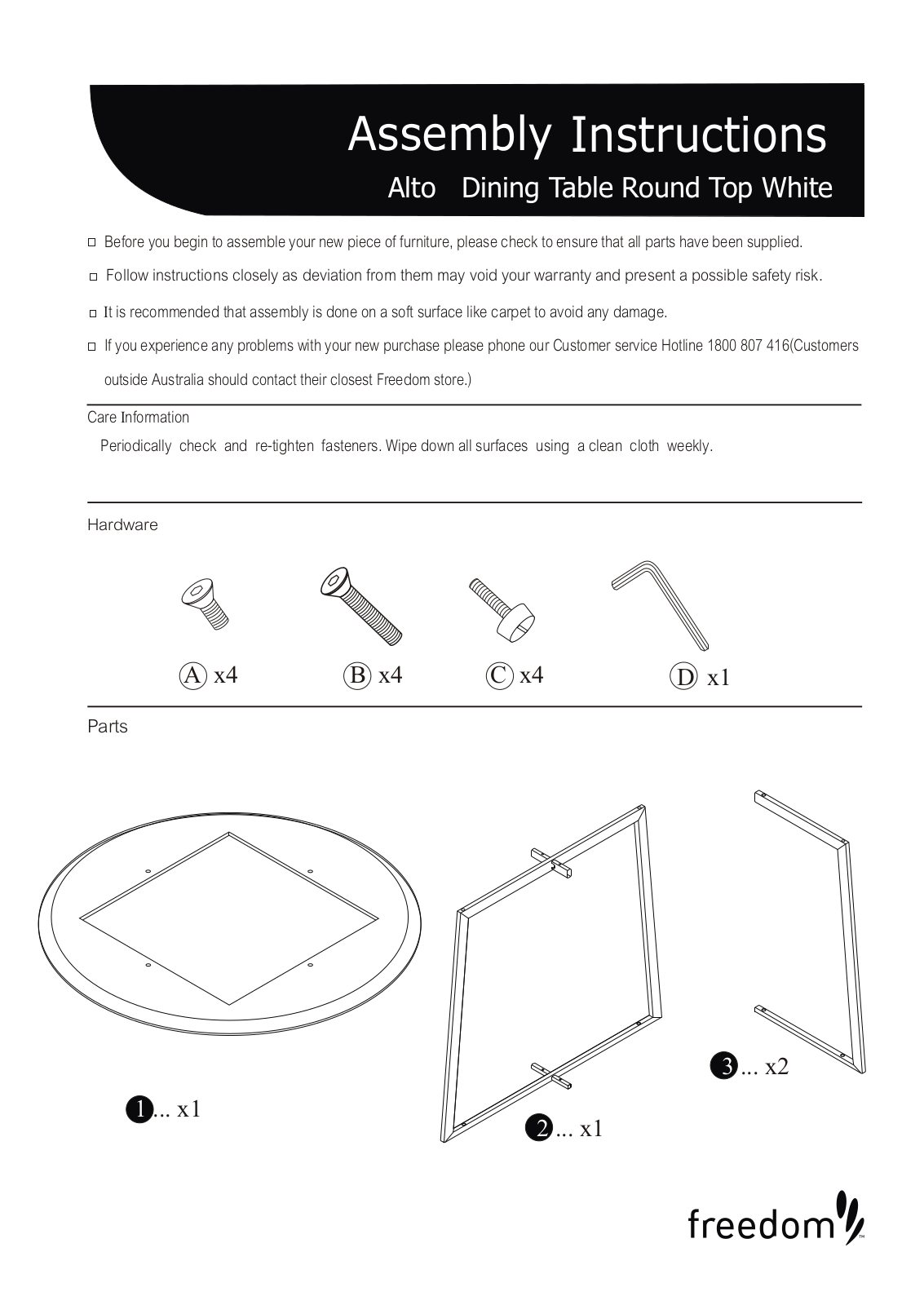 Freedom Alto Dining Table Round Top Assembly Instruction