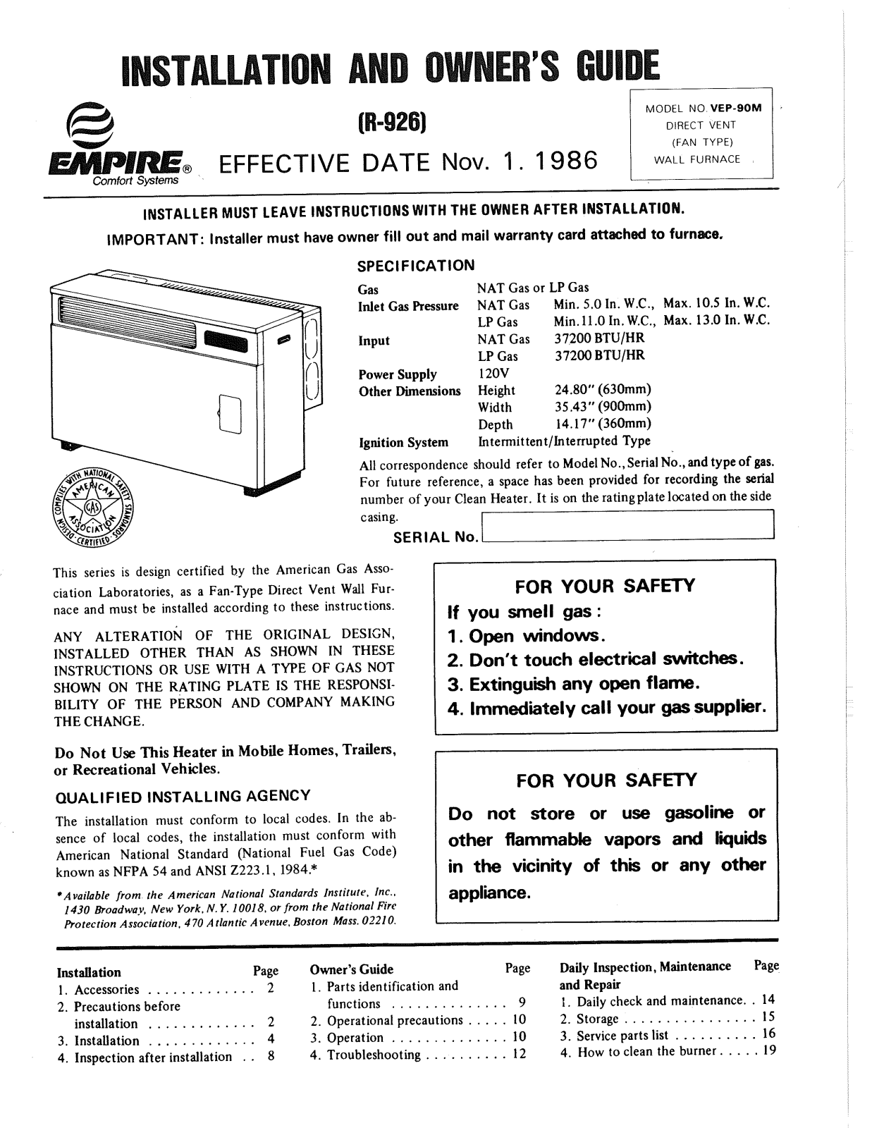 Empire VEP-90M User Manual