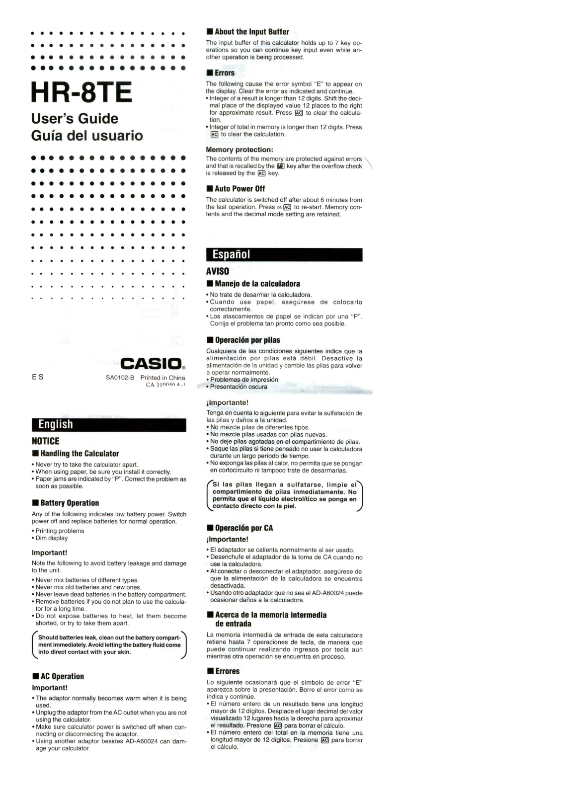CASIO HR-8TER User Manual