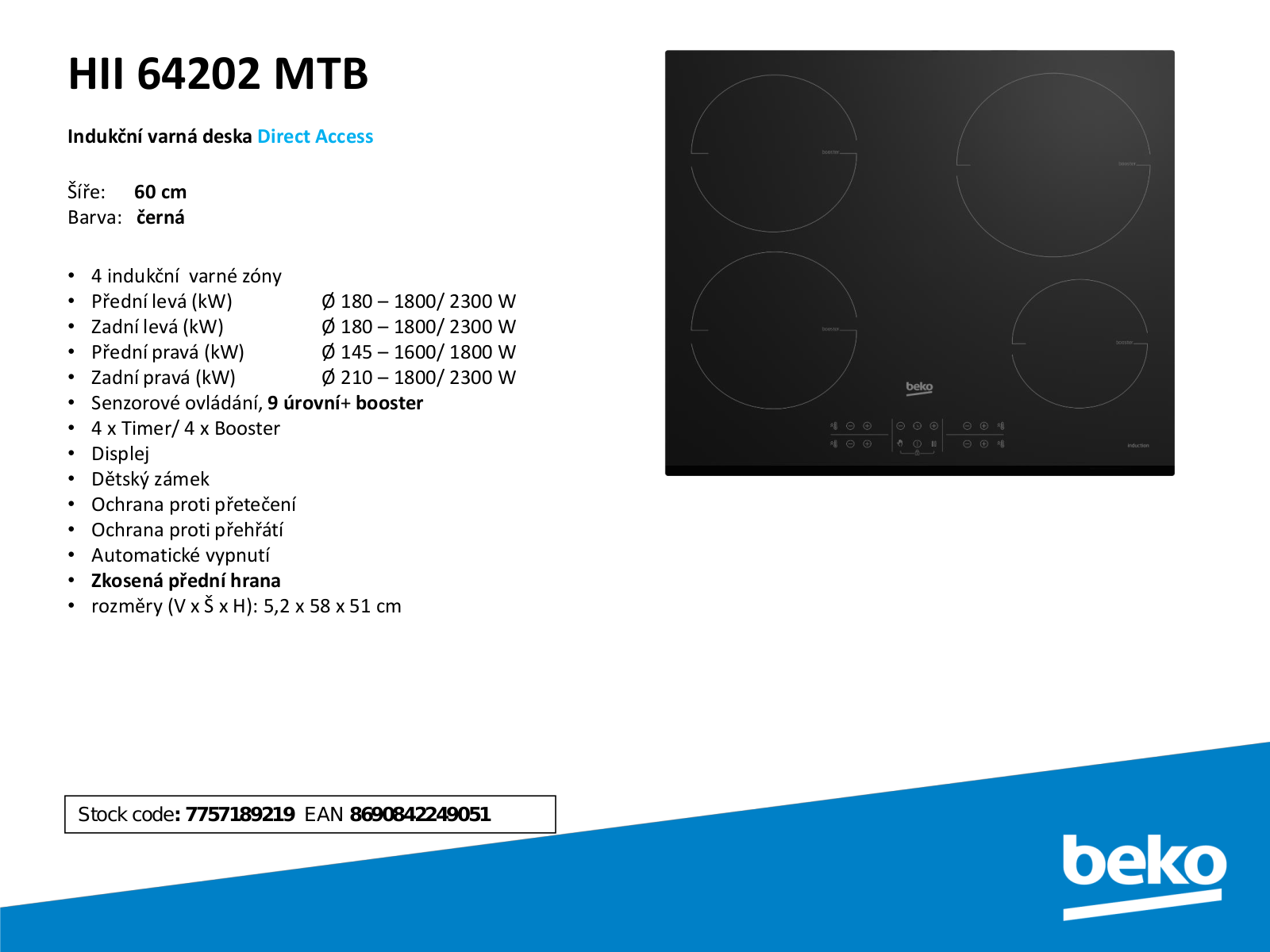 Beko HII64202MTB Product sheet