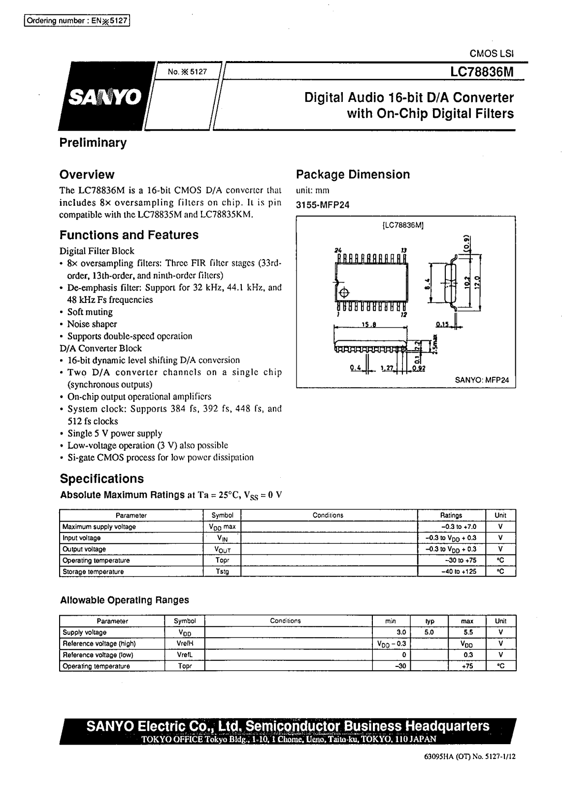 SANYO LC78836M Datasheet