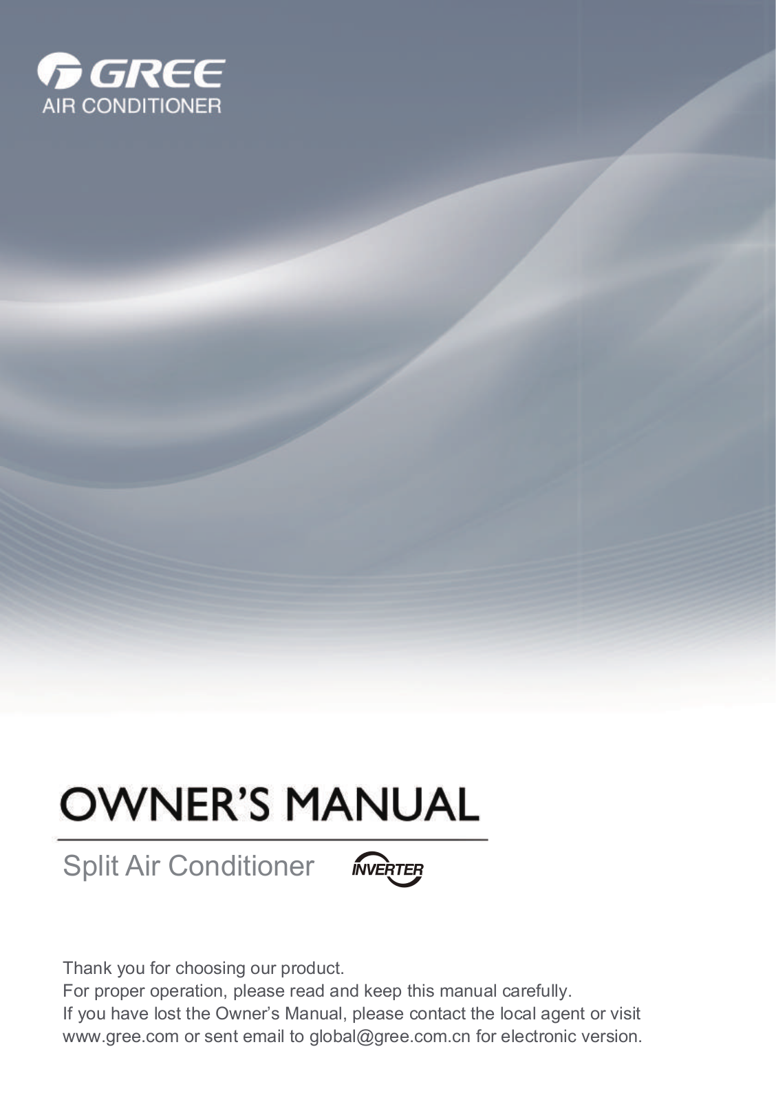 Gree GWC09TA-S3DNA1B user guide manual