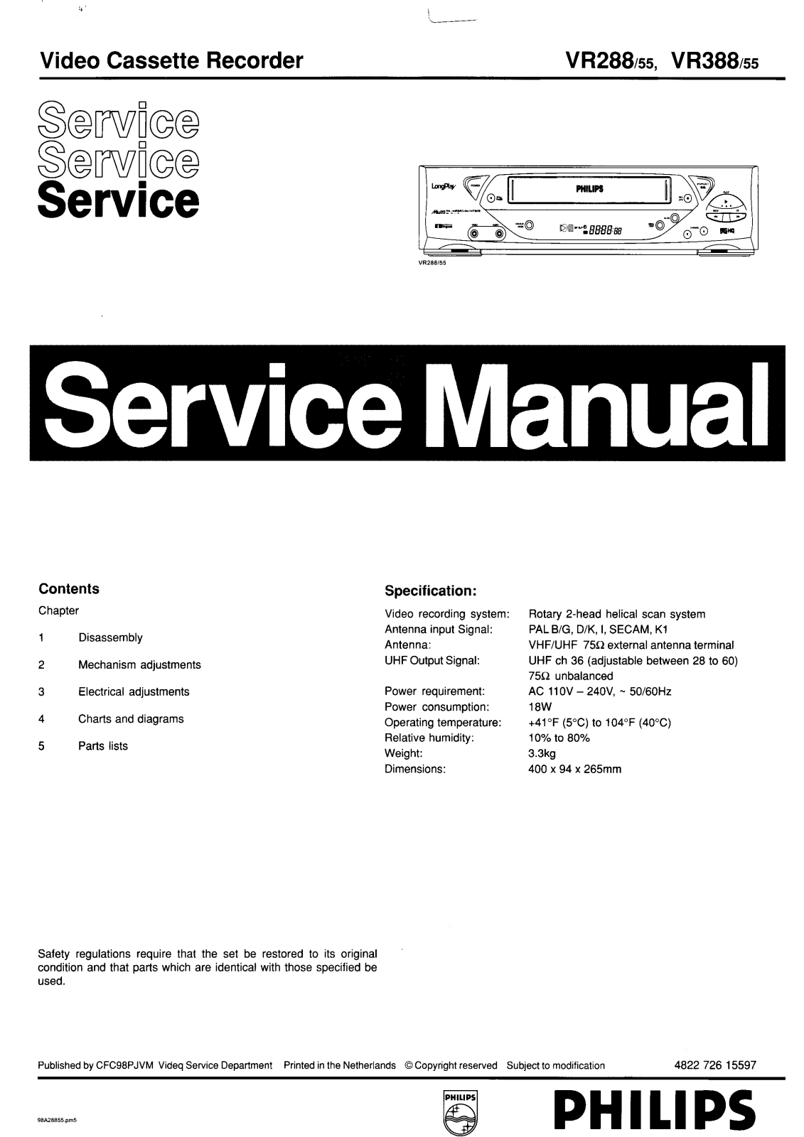 Philips VR288-55, VR388-55 Service Manual