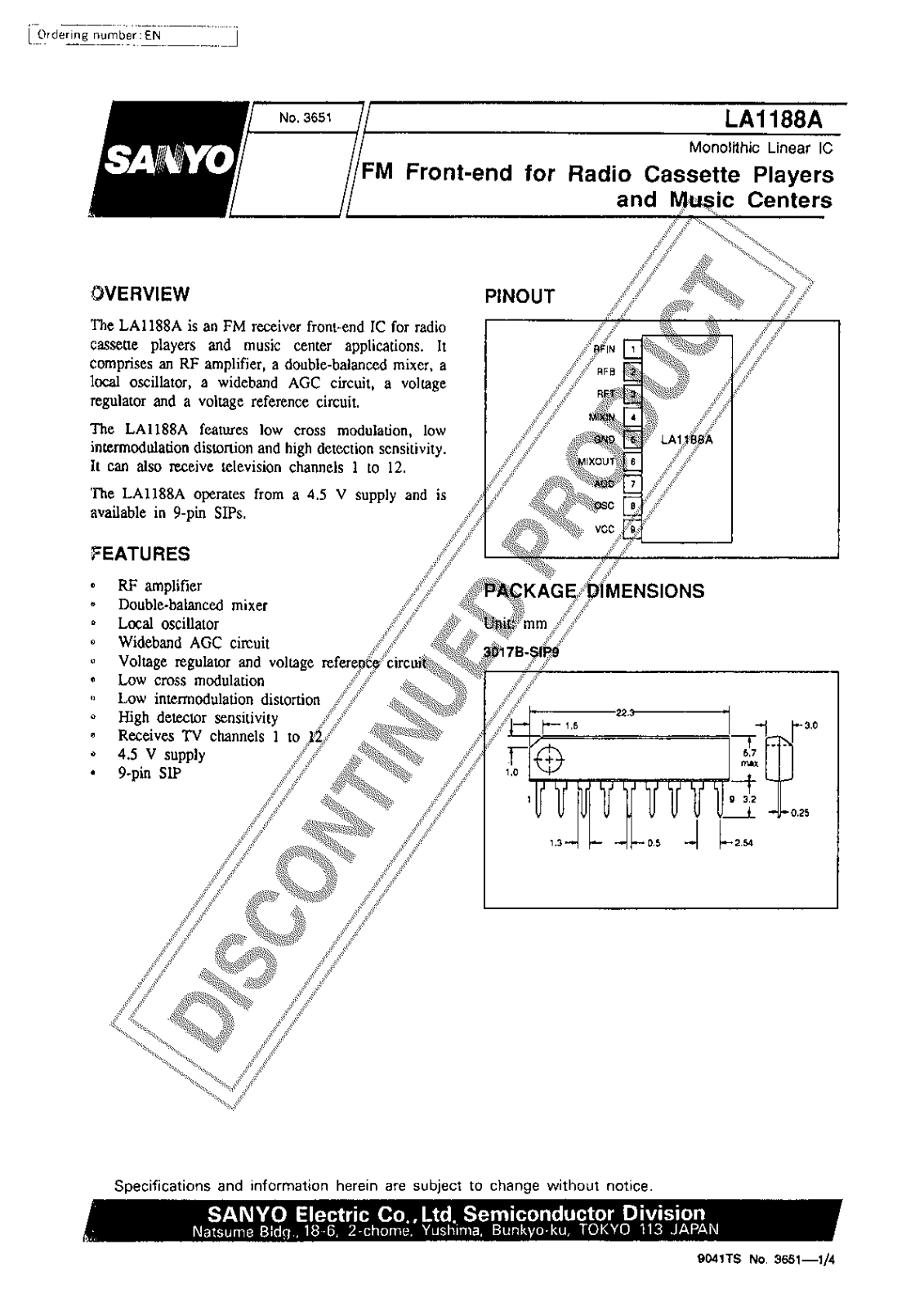 Sanyo LA1188A Specifications