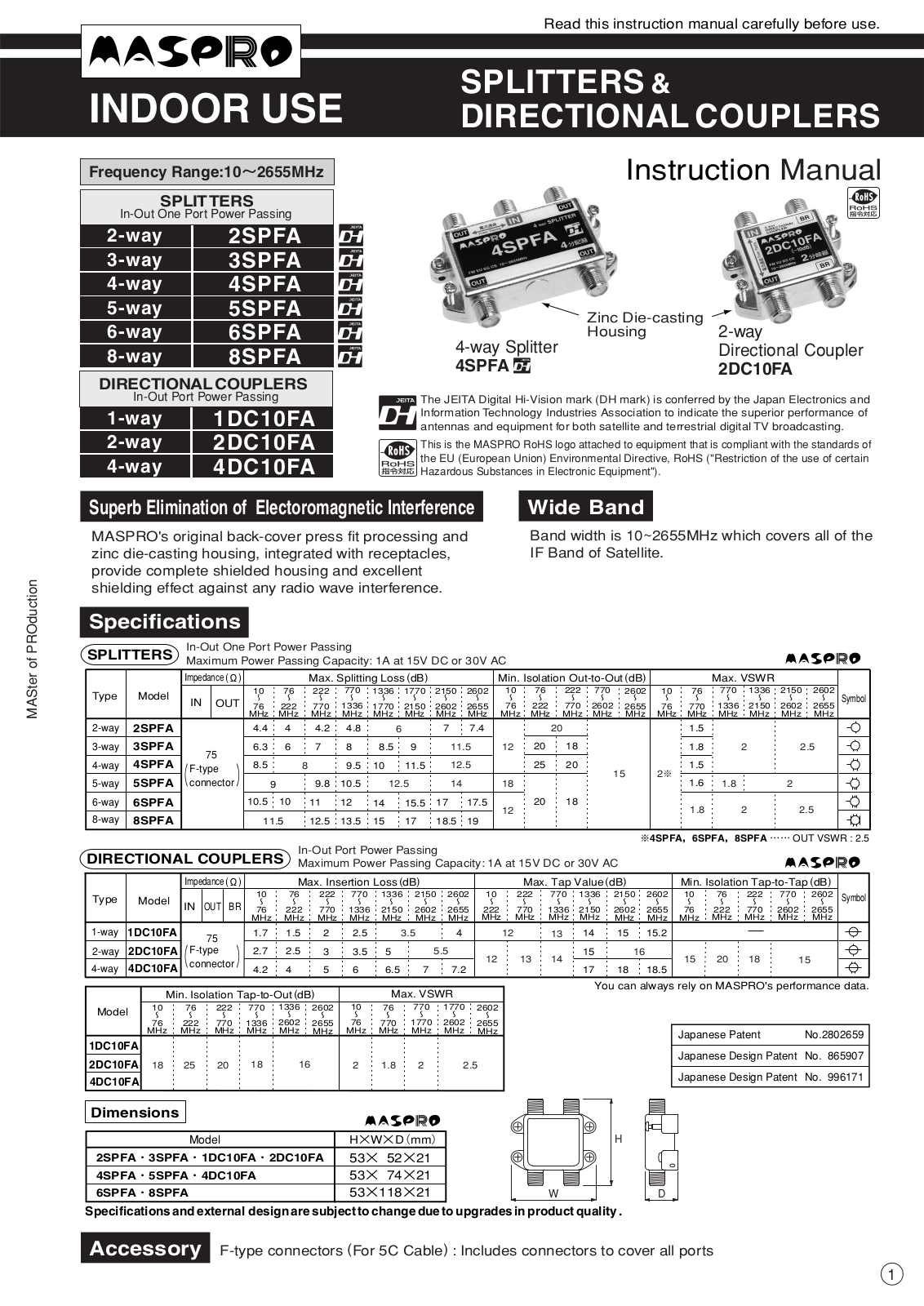 Maspro 2spfa, 5spfa, 6spfa, 3spfa, 8spfa Instruction Manual - ManualMachine.com