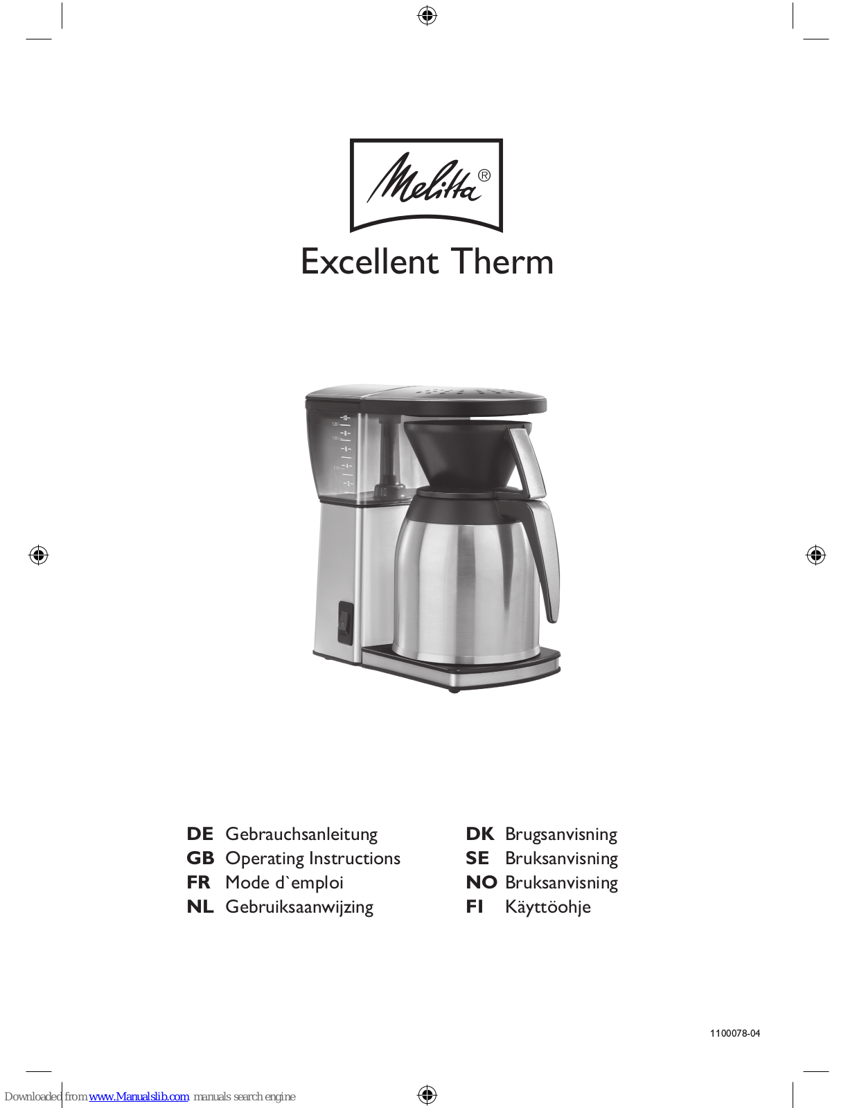 Melitta Excellent Therm Instruction Manual