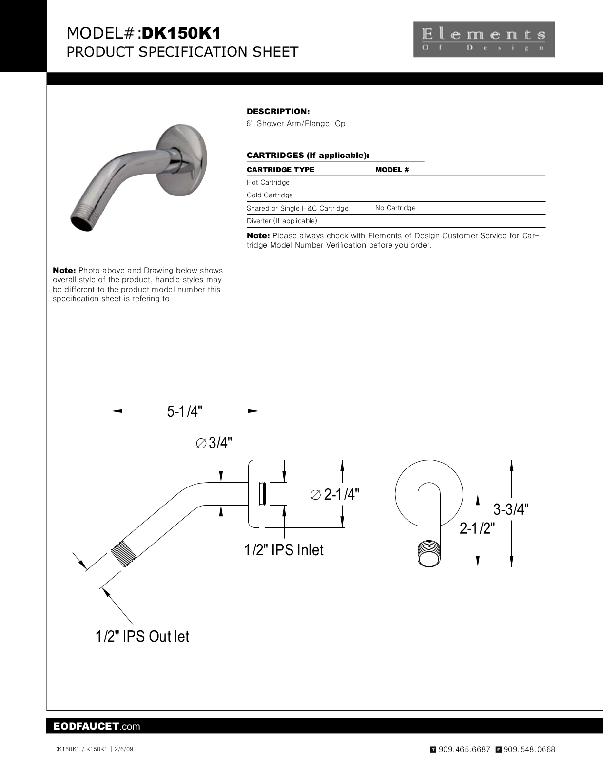 Elements of Design EDE1316 Specification Sheet - ManualMachine.com