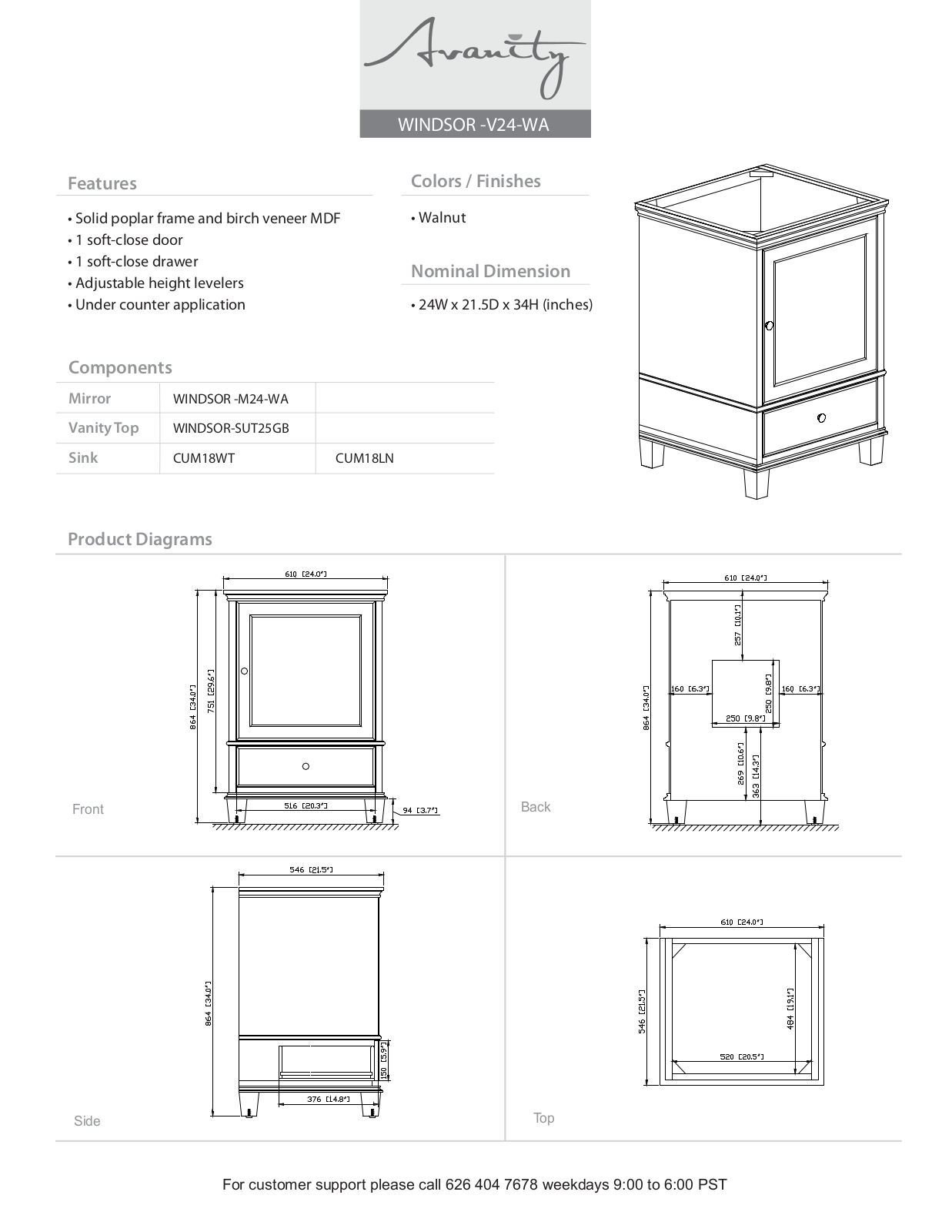 Avanity WINDSORVS24WAC Specifications - ManualMachine.com