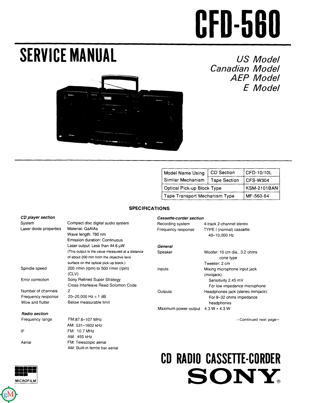 Sony CFD-560 Schematic