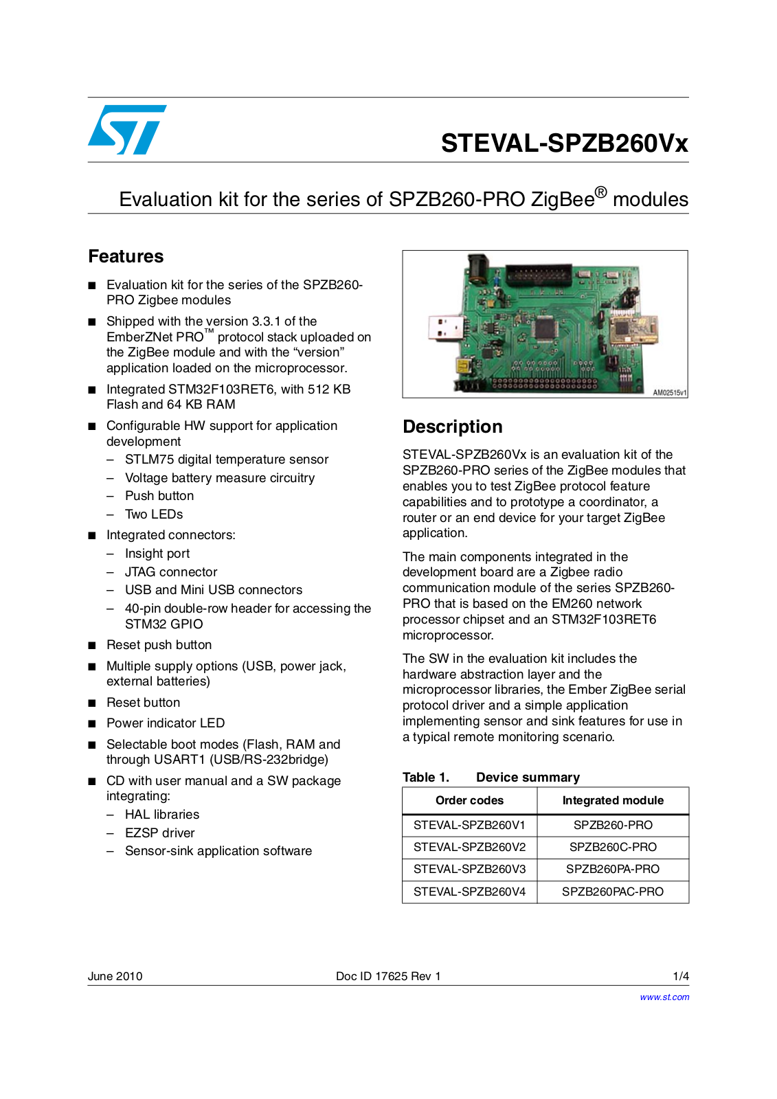 ST SPZB260Vx User Manual