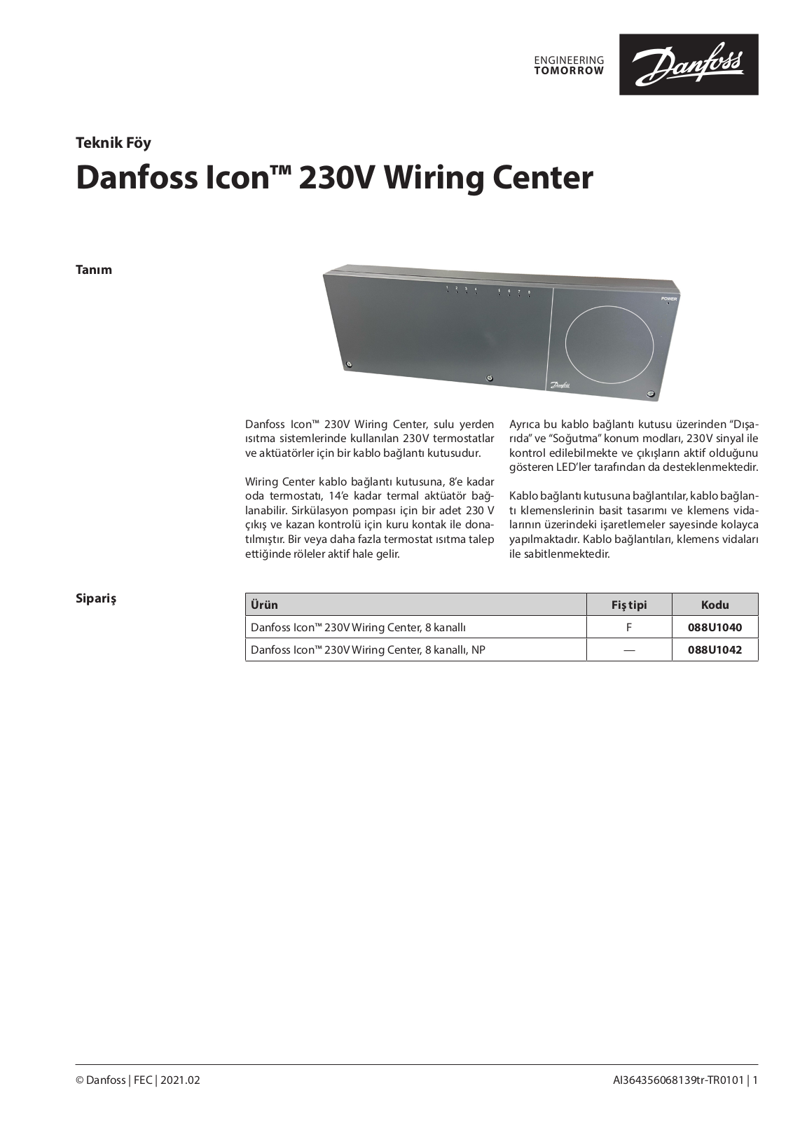 Danfoss Icon 230V Wiring Center Data sheet