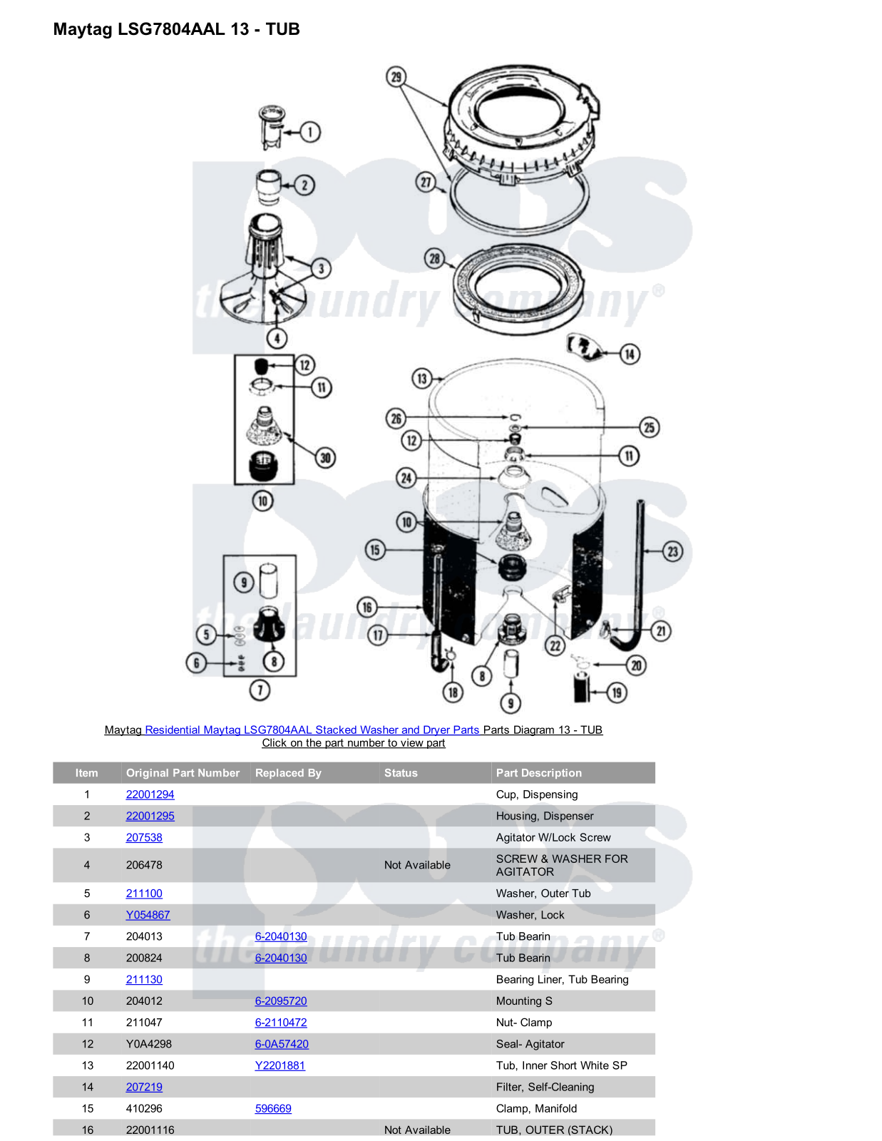 Maytag LSG7804AAL Stacked and Parts Diagram